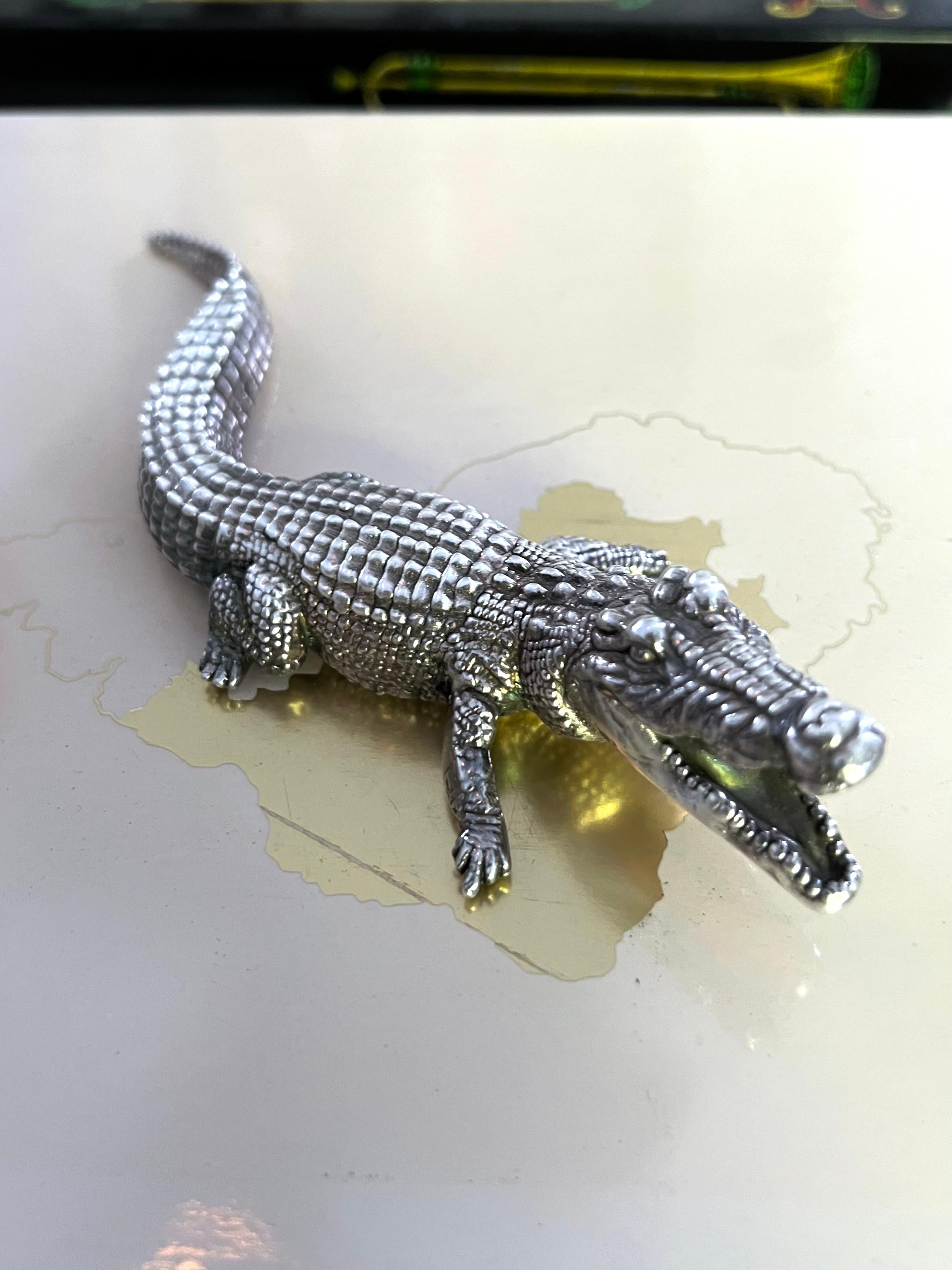 20th Century Sterling Silver Alligator Paperweight Sculpture