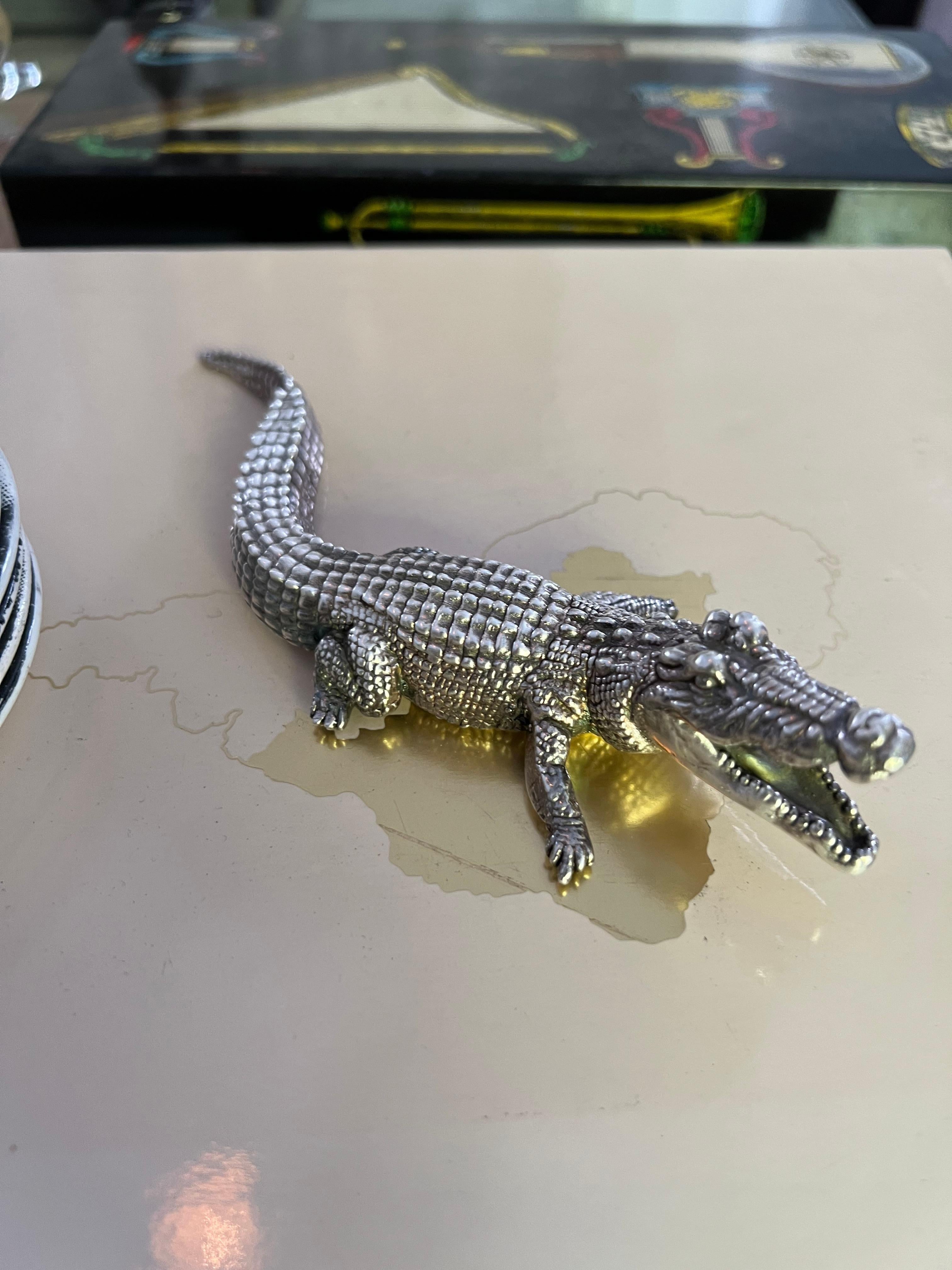 Sterling Silver Alligator Paperweight Sculpture 1