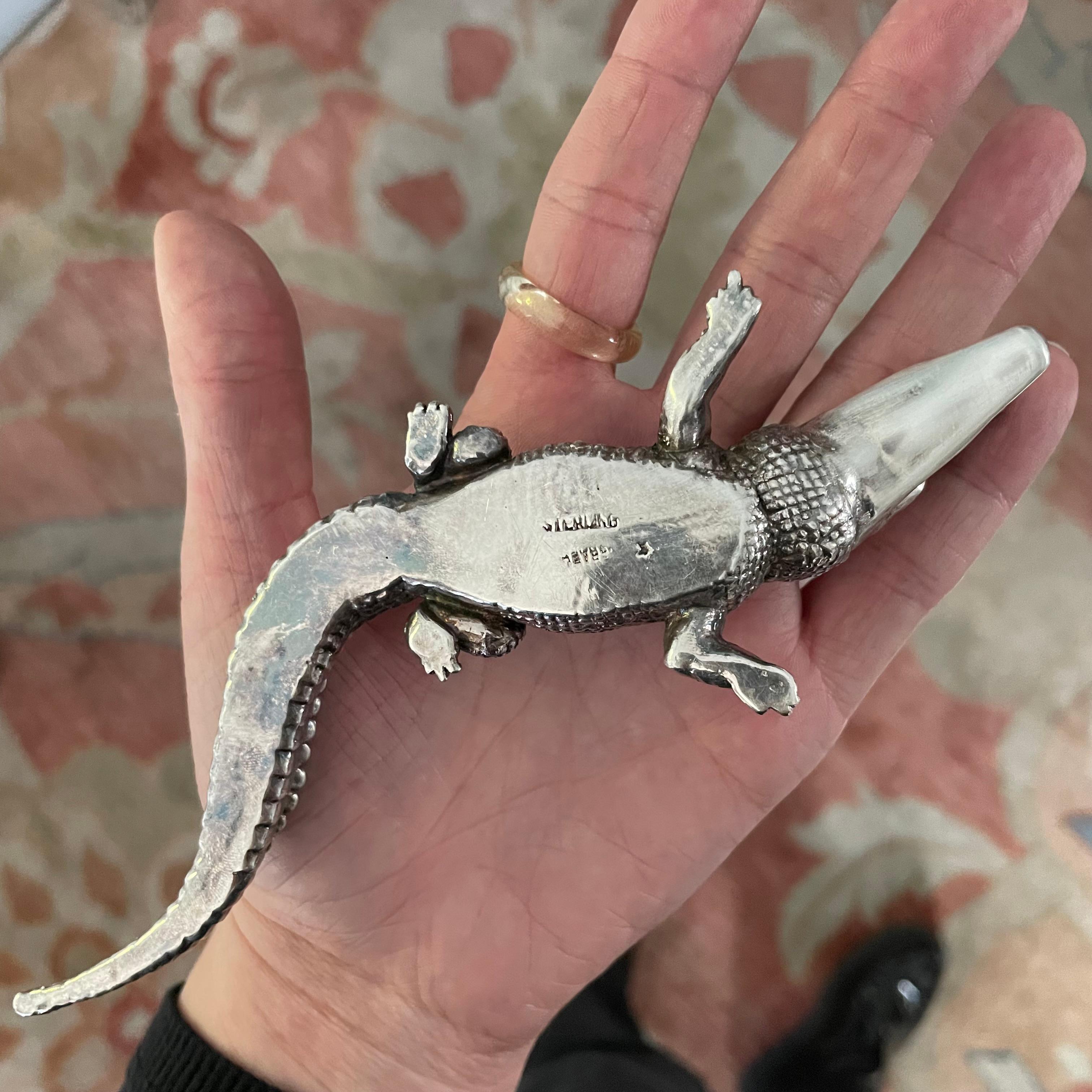 Sterling Silver Alligator Paperweight Sculpture 2