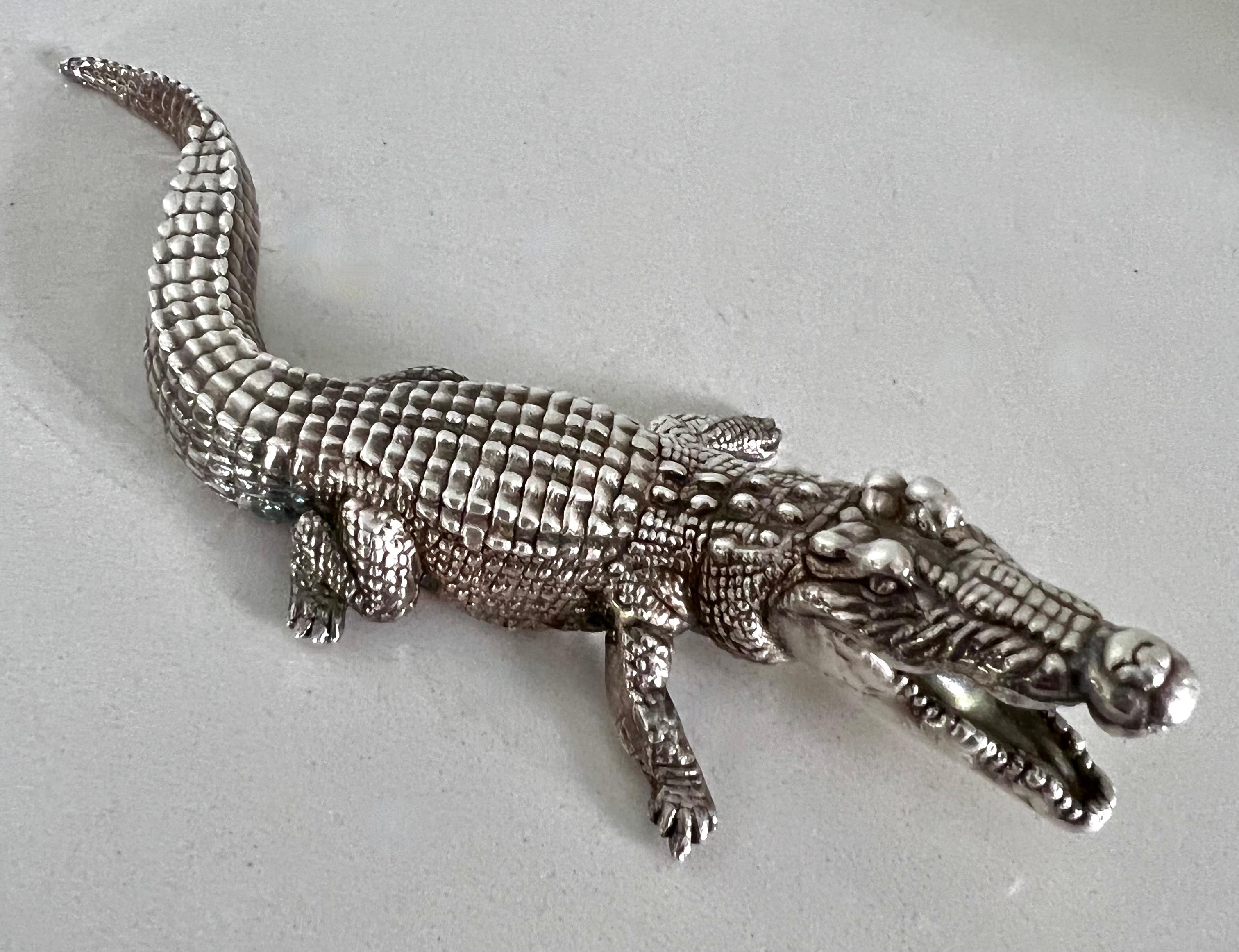 Mid-Century Modern Sterling Silver Alligator Paperweight Sculpture