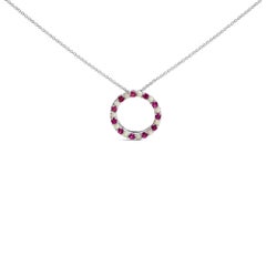 Sterling Silver Alternating Created Red Ruby and Opal Circle Pendant Necklace