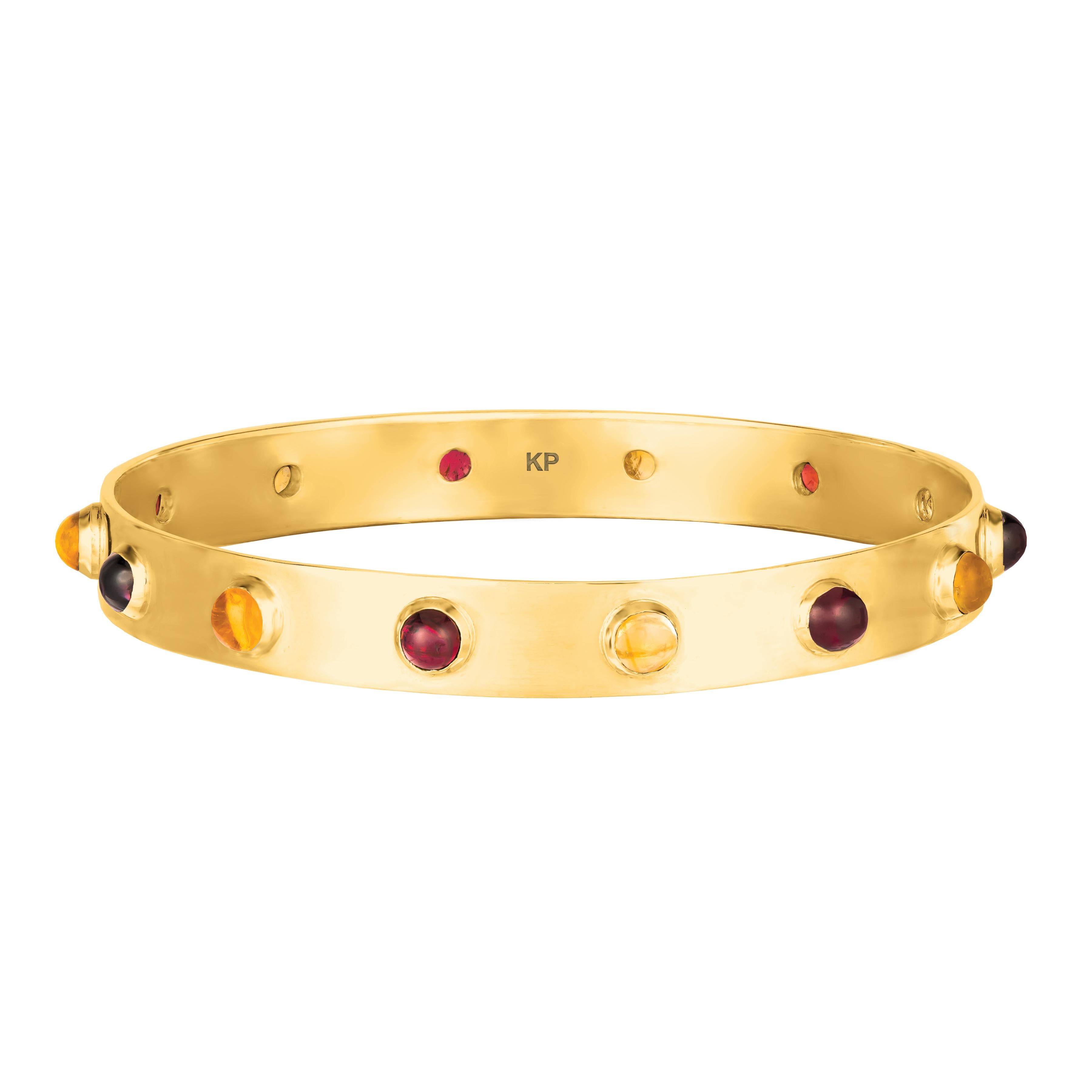 This bangle in Sterling Silver bracelet is the ideal accessory to a daytime or evening outfit, thanks to its sleek style, it is easy to slide on and take off. Its all-around stones feature a vivid splash of colors with cabernet red garnet, lemon