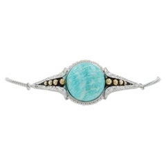Sterling Silver Amazonite Bolo Bracelet 9" - 925 14k Round Cabochon