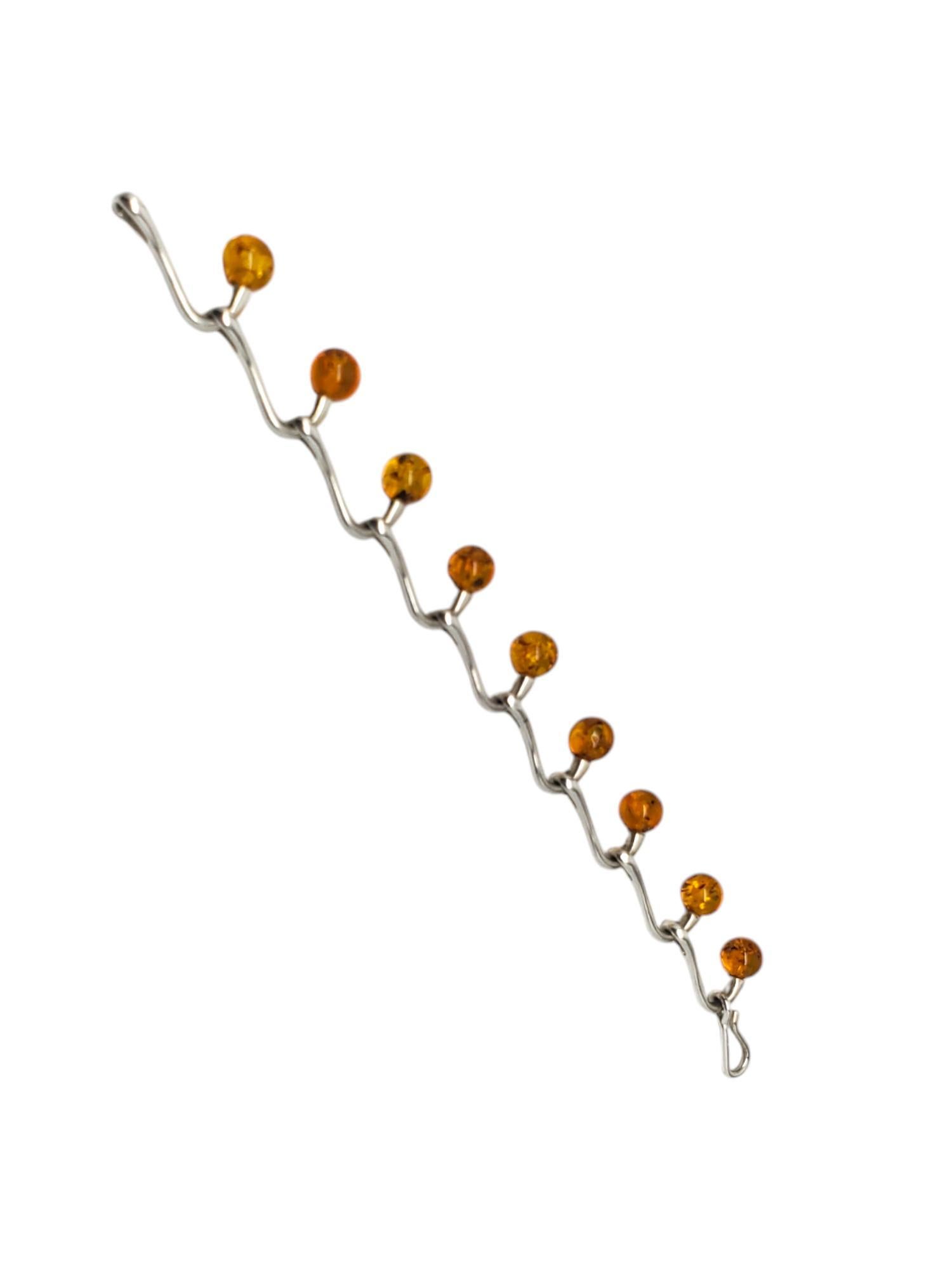 Sterling Silver Amber Beads Link Bracelet #20643 In Good Condition For Sale In Washington Depot, CT