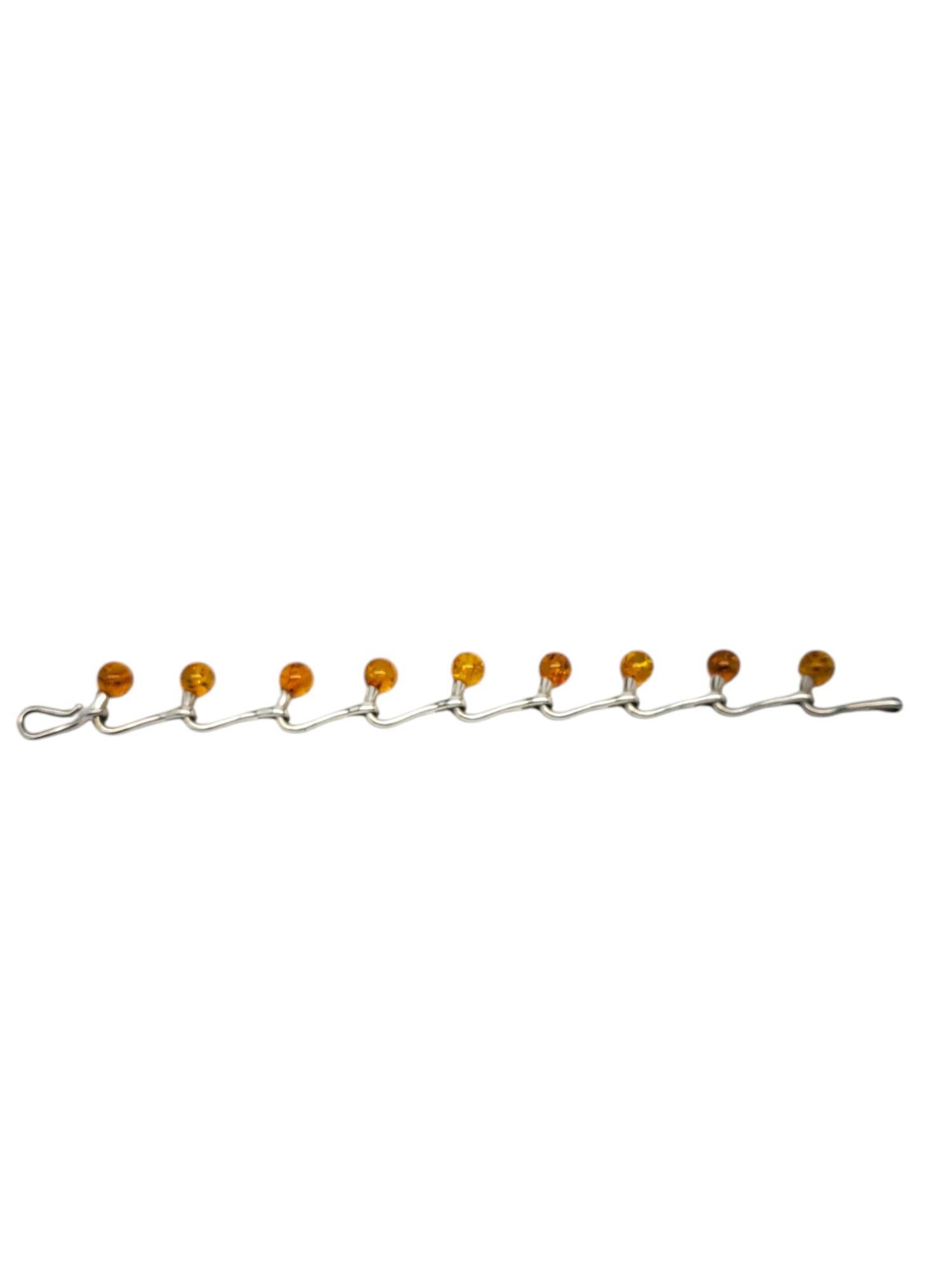 Women's Sterling Silver Amber Beads Link Bracelet #20643 For Sale