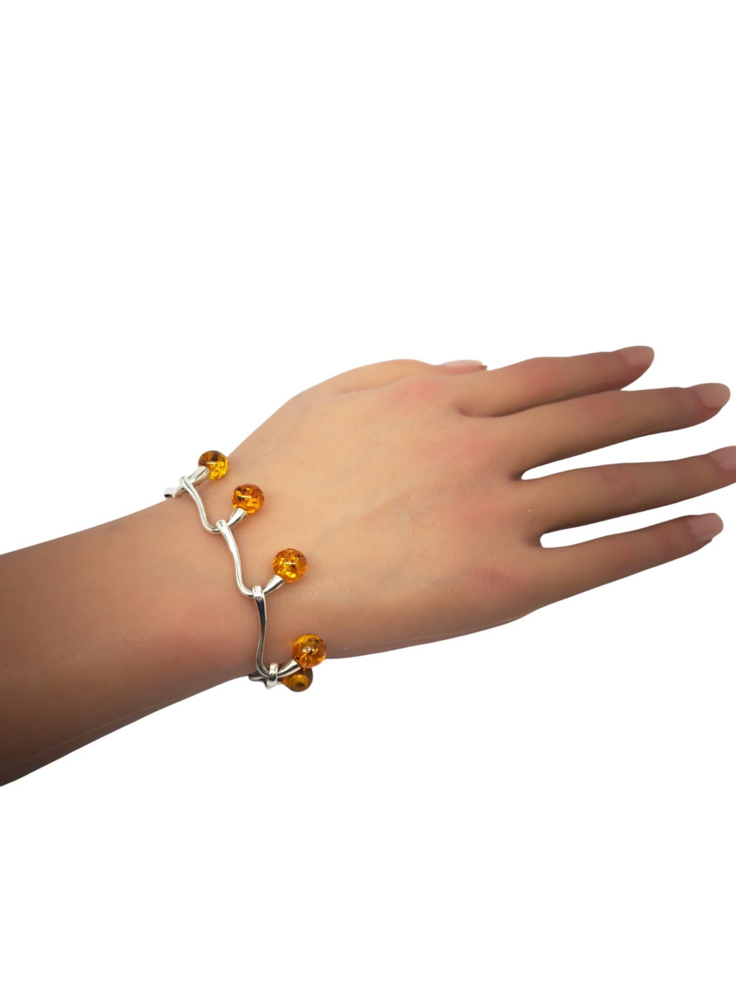 Sterling Silver Amber Beads Link Bracelet #20643 For Sale 2