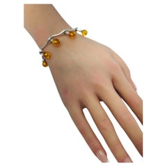 Vintage Sterling Silver Amber Beads Link Bracelet #20643