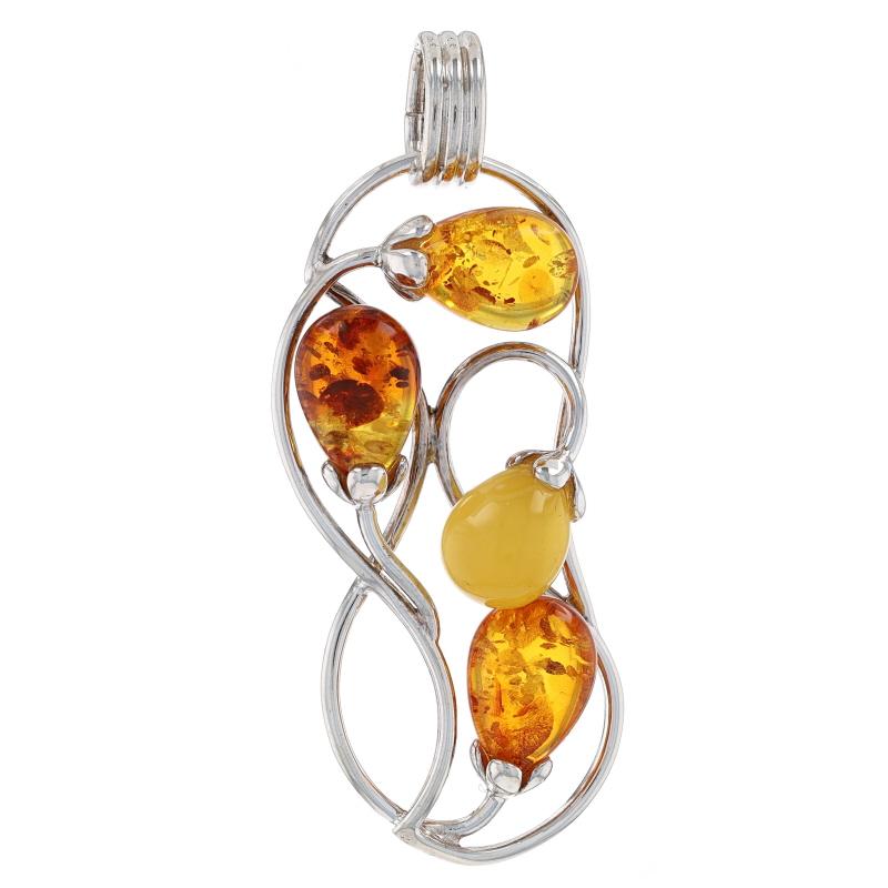 Metal Content: Sterling Silver

Stone Information
Natural Amber
Colors: Orange & Yellow

Style: Cluster
Theme: Scrolling Vine
Features: Open Cut Design

Measurements
Tall: 2 5/32