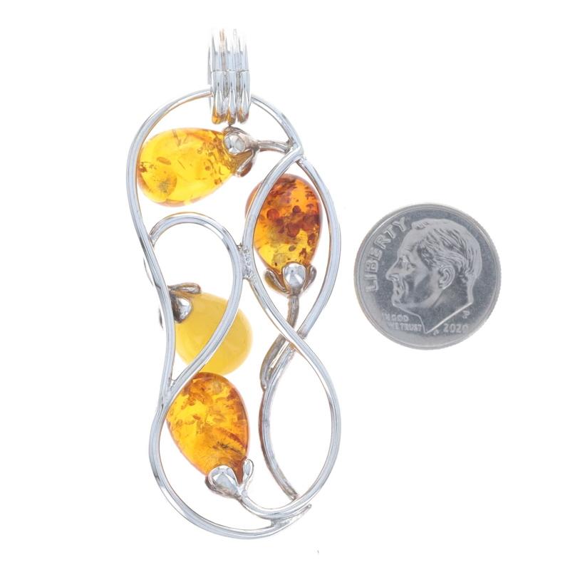 Sterling Silver Amber Cluster Pendant - 925 Botanical Scrolling Vine In Excellent Condition For Sale In Greensboro, NC