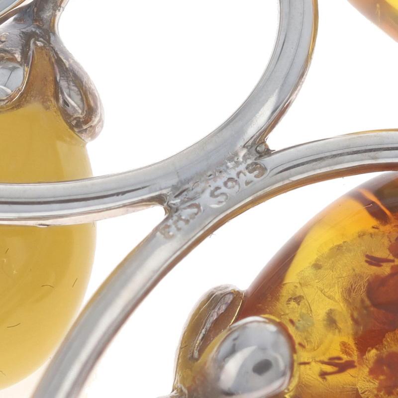 Women's Sterling Silver Amber Cluster Pendant - 925 Botanical Scrolling Vine For Sale