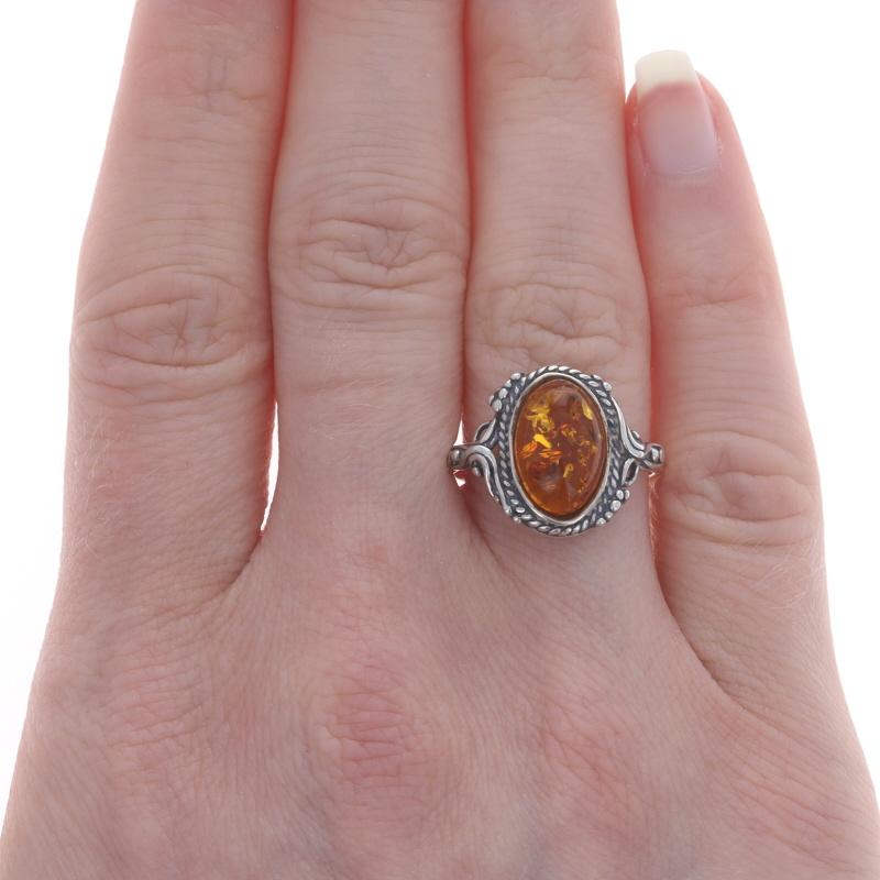 Oval Cut Sterling Silver Amber Cocktail Solitaire Ring - 925 Oval Cabochon