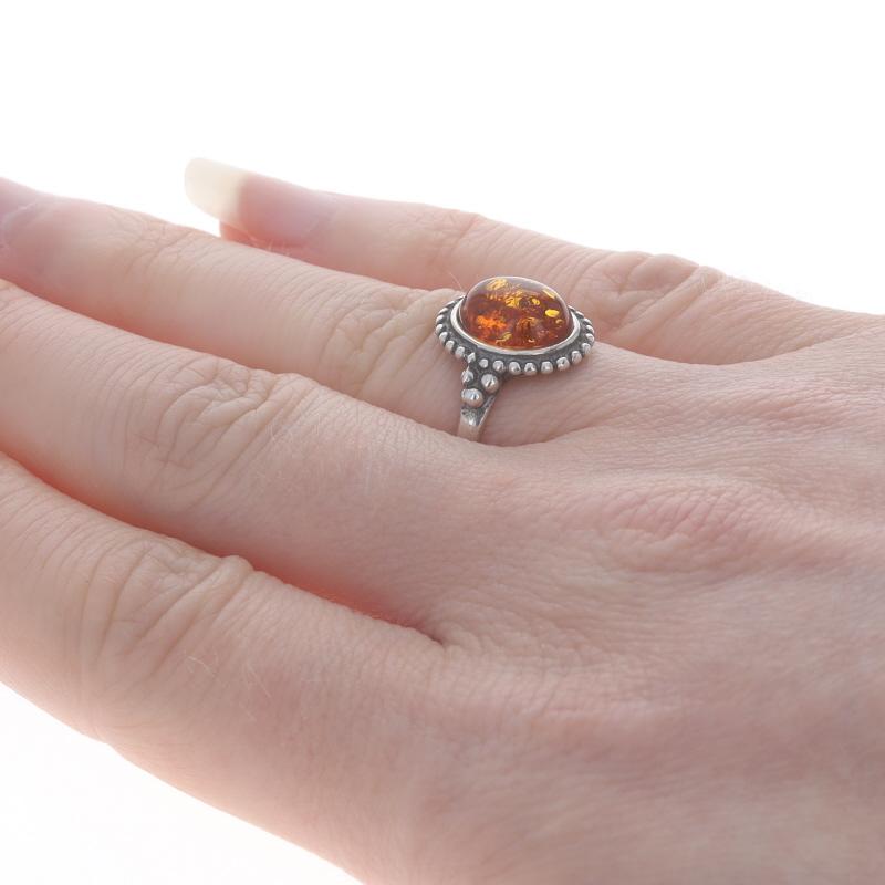 Oval Cut Sterling Silver Amber Cocktail Solitaire Ring - 925 Oval Cabochon For Sale