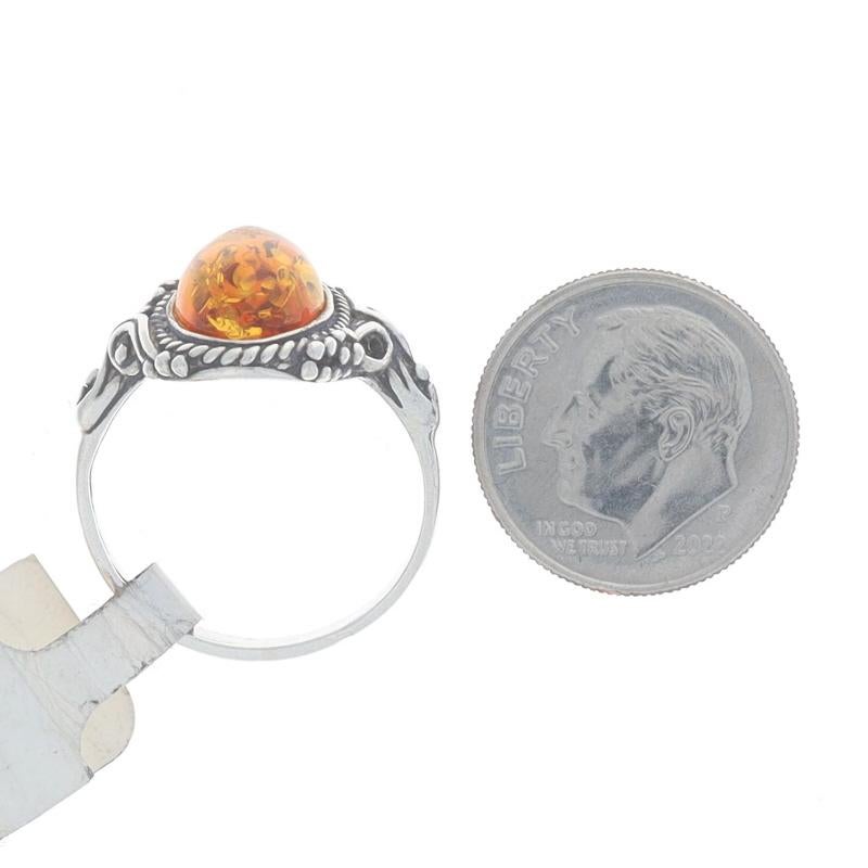 Sterling Silver Amber Cocktail Solitaire Ring - 925 Oval Cabochon In Excellent Condition For Sale In Greensboro, NC