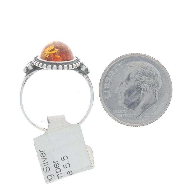 Sterling Silver Amber Cocktail Solitaire Ring - 925 Oval Cabochon 1