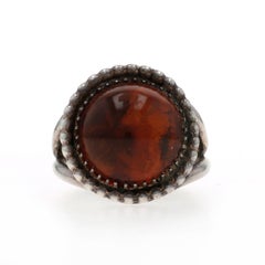 Sterling Silber Bernstein Cocktail Solitär Ring - 925 Rund Cabochon