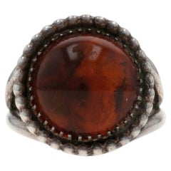 Sterling Silber Bernstein Cocktail Solitär Ring - 925 Rund Cabochon