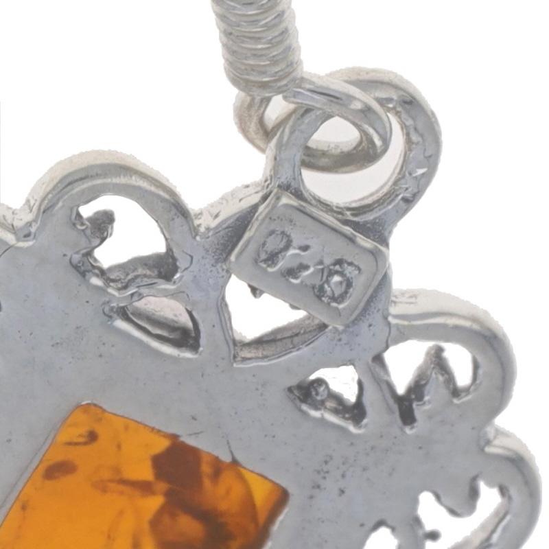 Sterling Silber Bernstein Ohrringe - 925 Scrollwork Spitze durchbohrt Damen