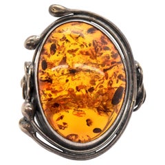 Vintage Sterling Silver Amber Fashion Ring