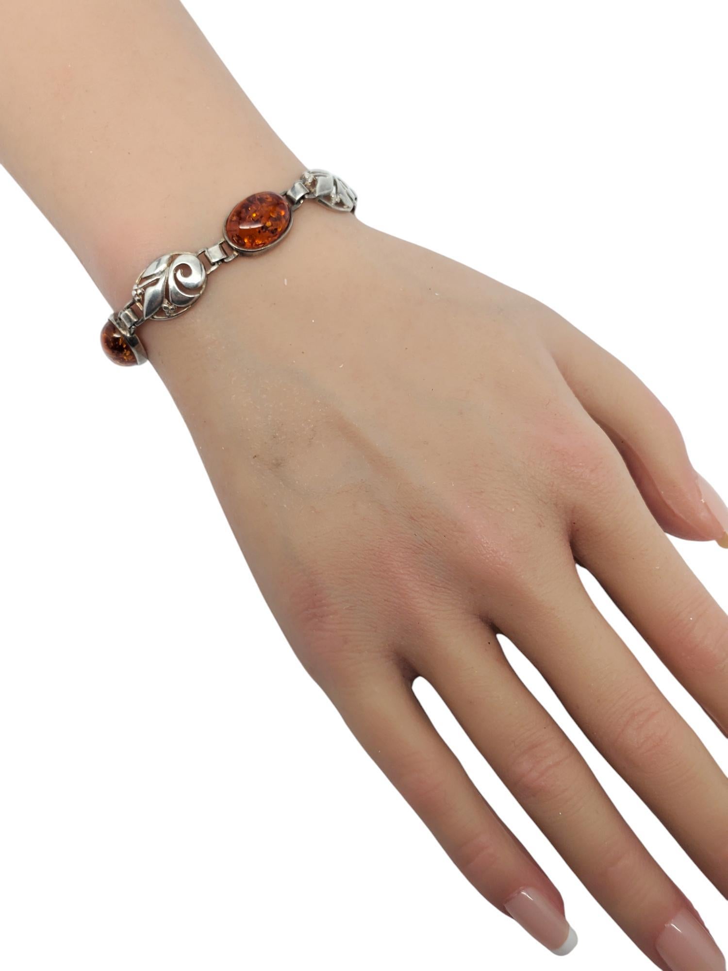 Sterling Silver Amber Filigree Link Bracelet #20851 For Sale 5