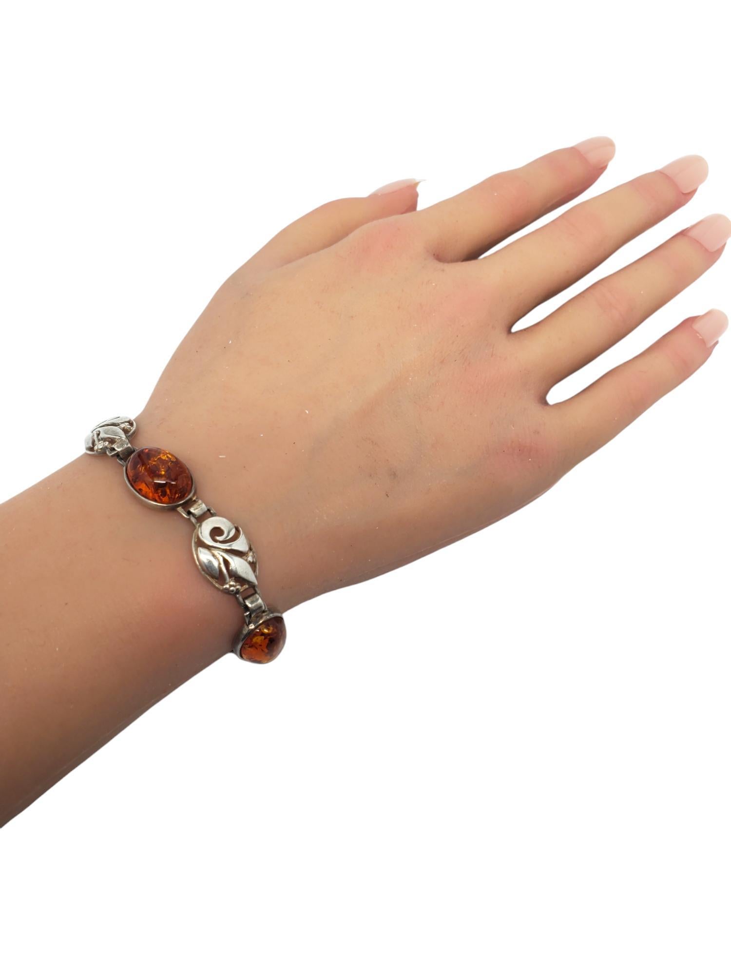 Sterling Silver Amber Filigree Link Bracelet #20851 For Sale 6