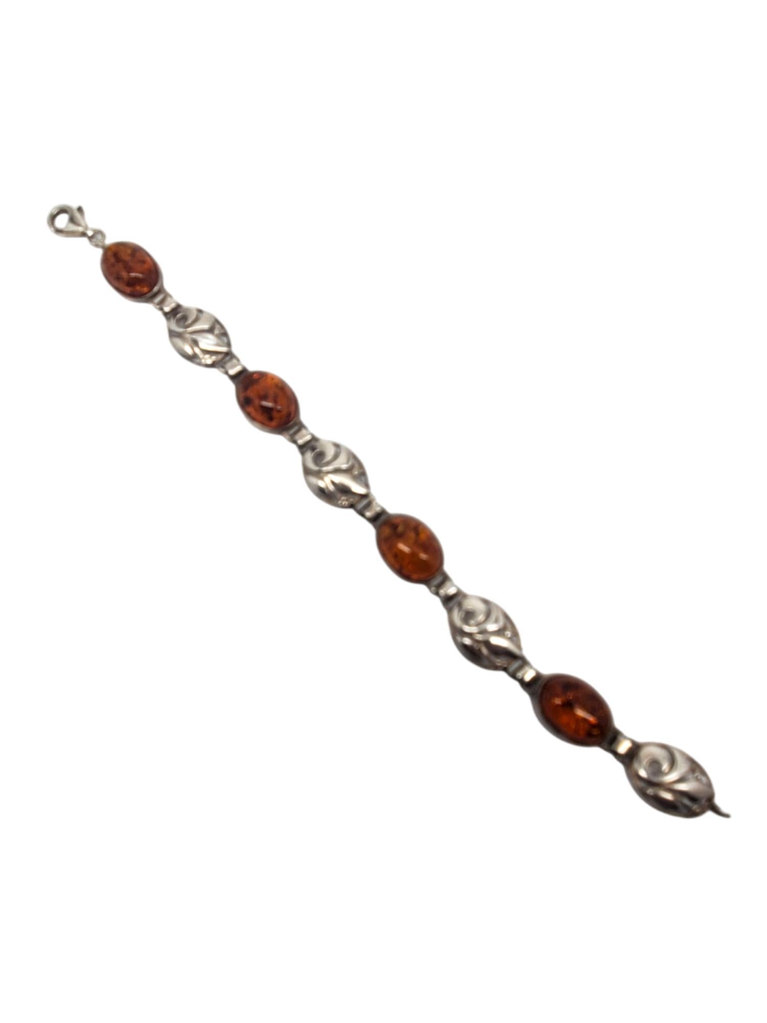 Sterling Silver Amber Filigree Link Bracelet #20851 In Good Condition For Sale In Washington Depot, CT