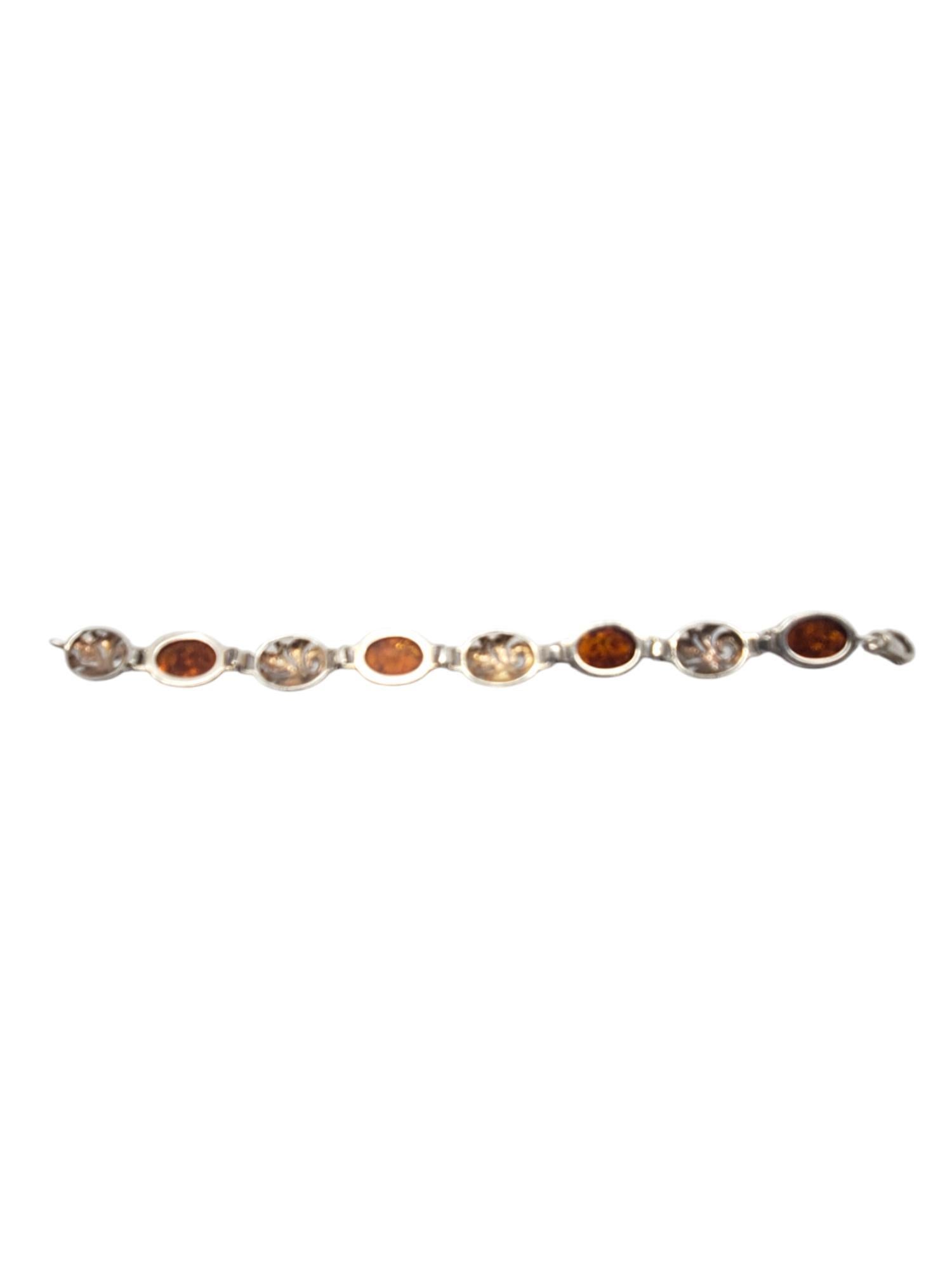 Women's Sterling Silver Amber Filigree Link Bracelet #20851 For Sale