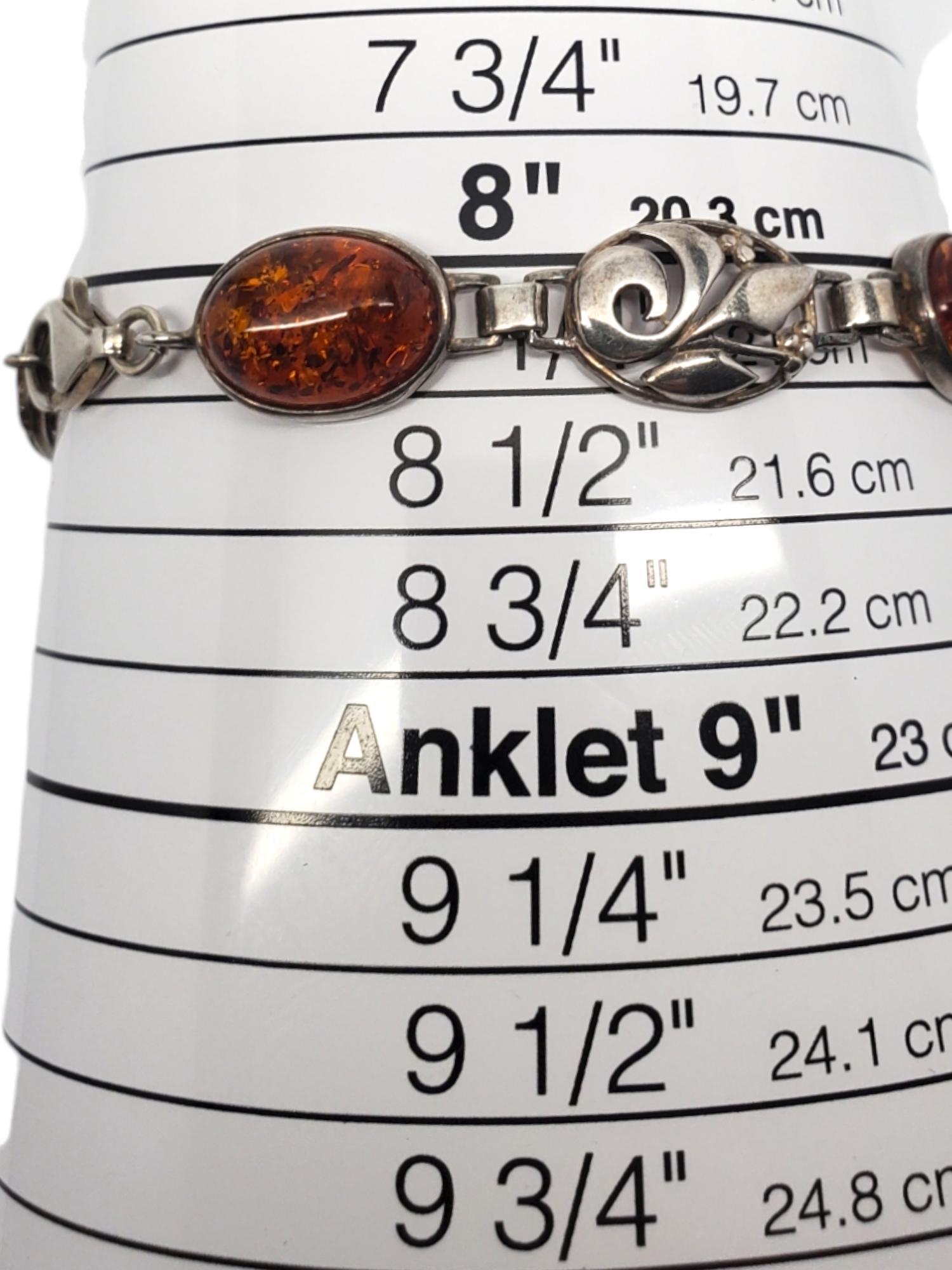Sterling Silver Amber Filigree Link Bracelet #20851 For Sale 3