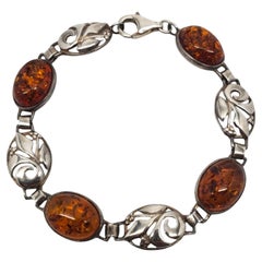 Sterling Silver Amber Filigree Link Bracelet #20851