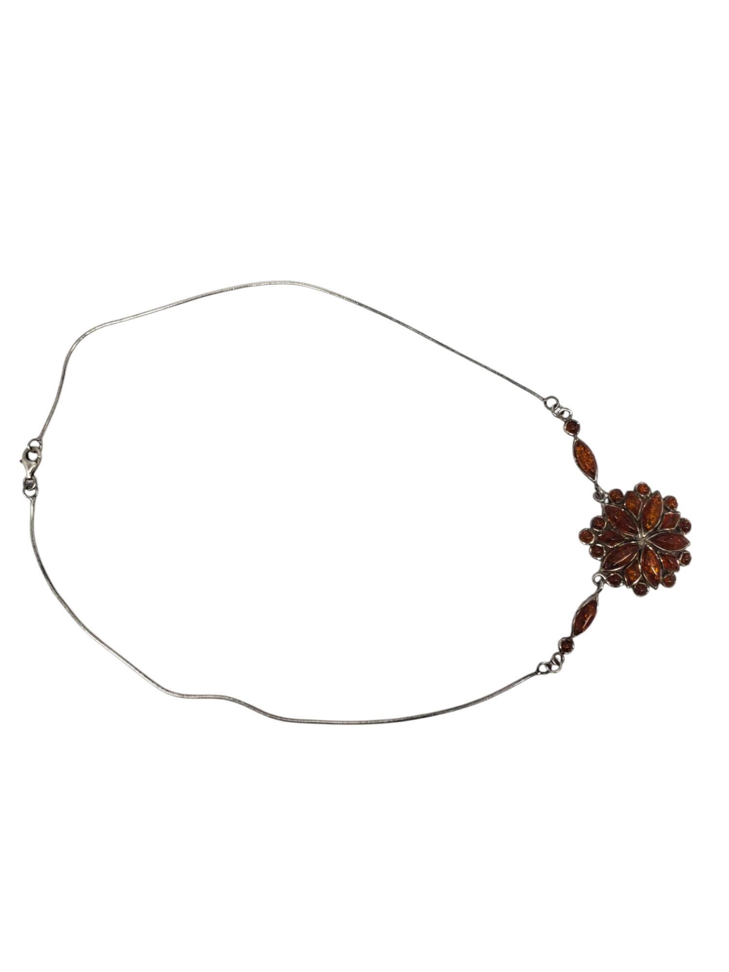 Women's Sterling Silver Amber Floral Pendant Necklace #21218 For Sale