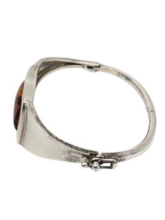 Pulsera brazalete ovalada con bisagra de ámbar y plata de ley #20601