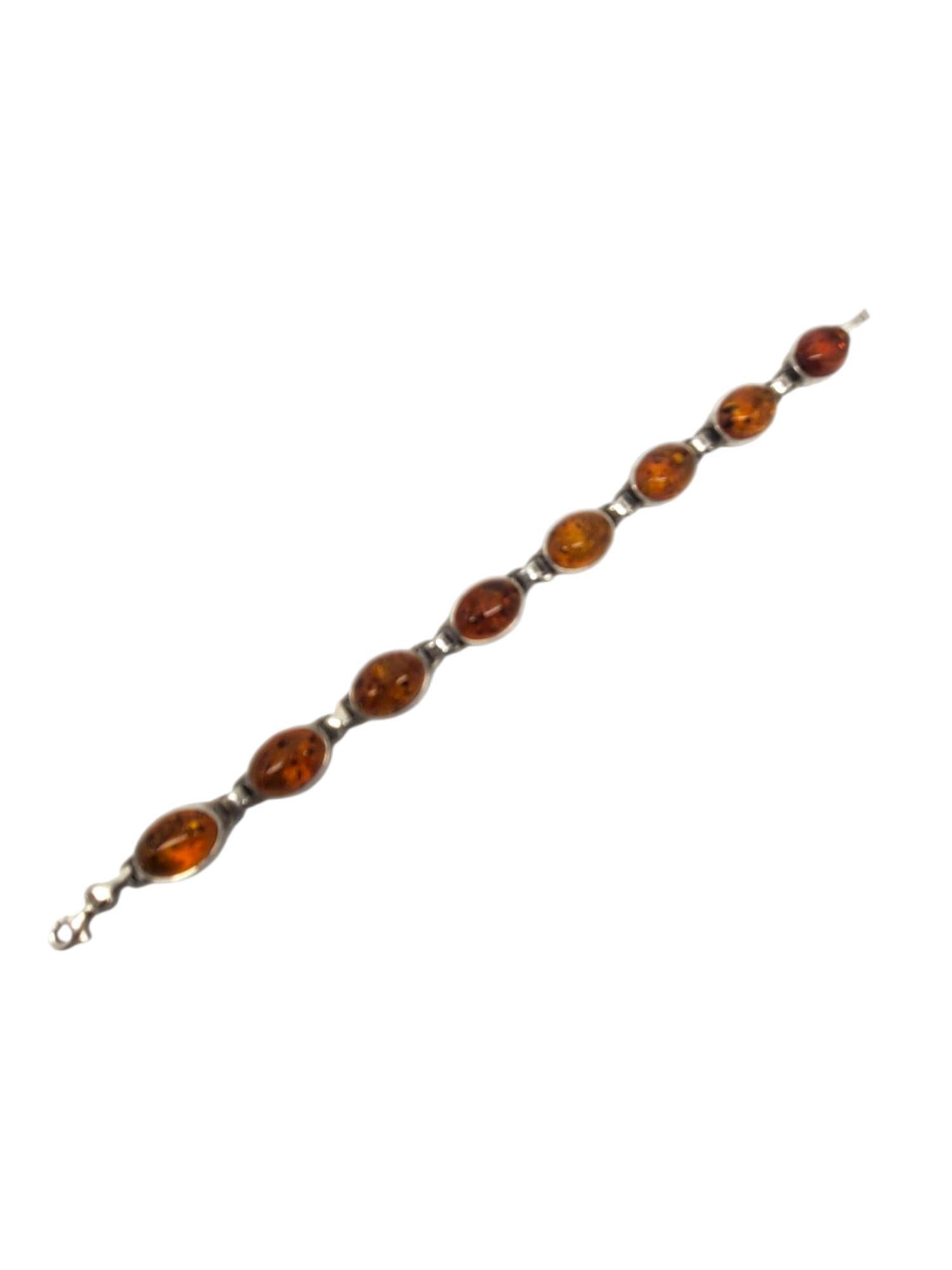 Sterling Silver Amber Link Bracelet -

This lovely link bracelet features 8 oval amber stones set in classic sterling silver with a toggle clasp.

Size: Fits up to 7.25