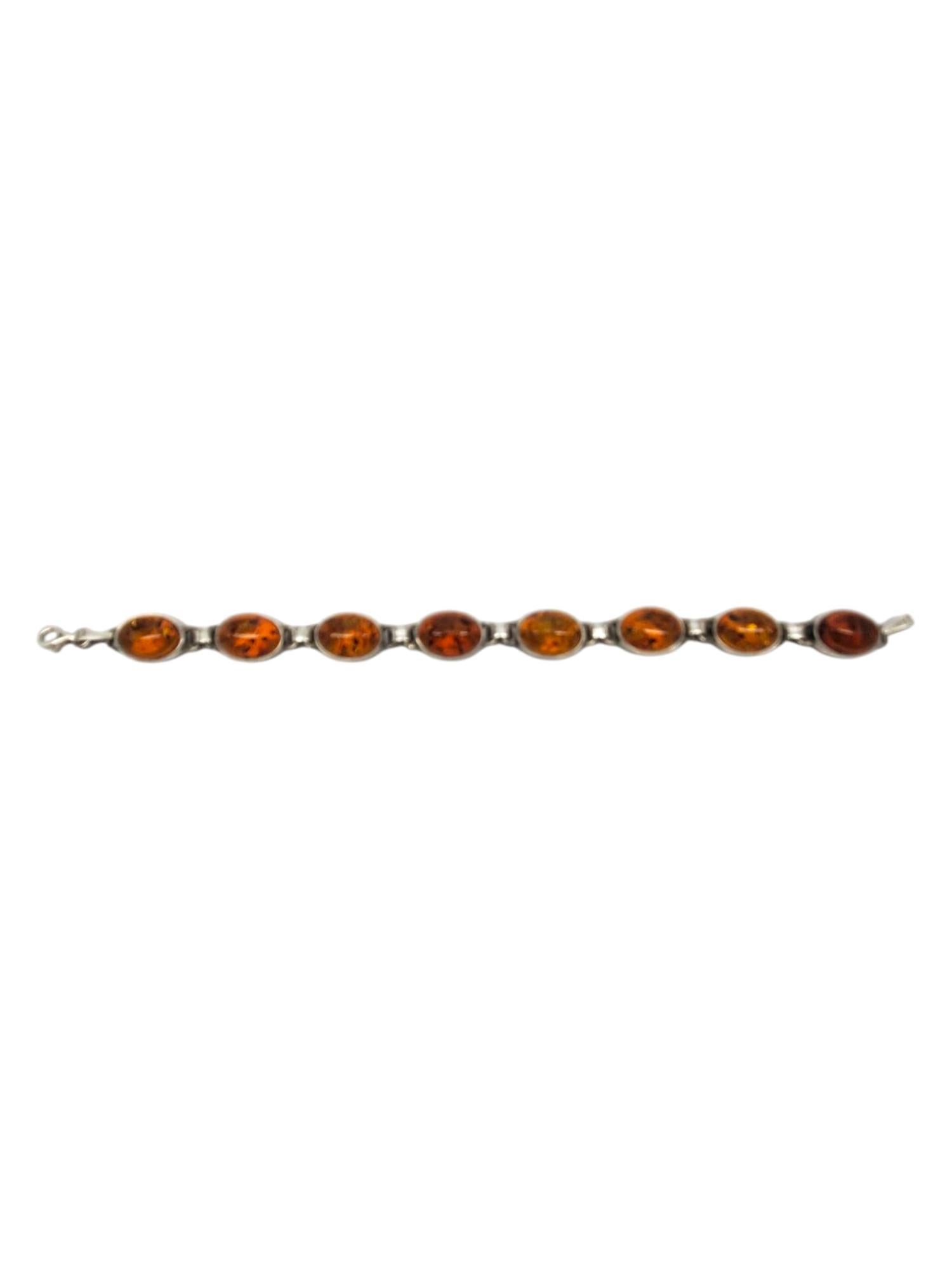 Oval Cut Sterling Silver Amber Link Bracelet #20934 For Sale