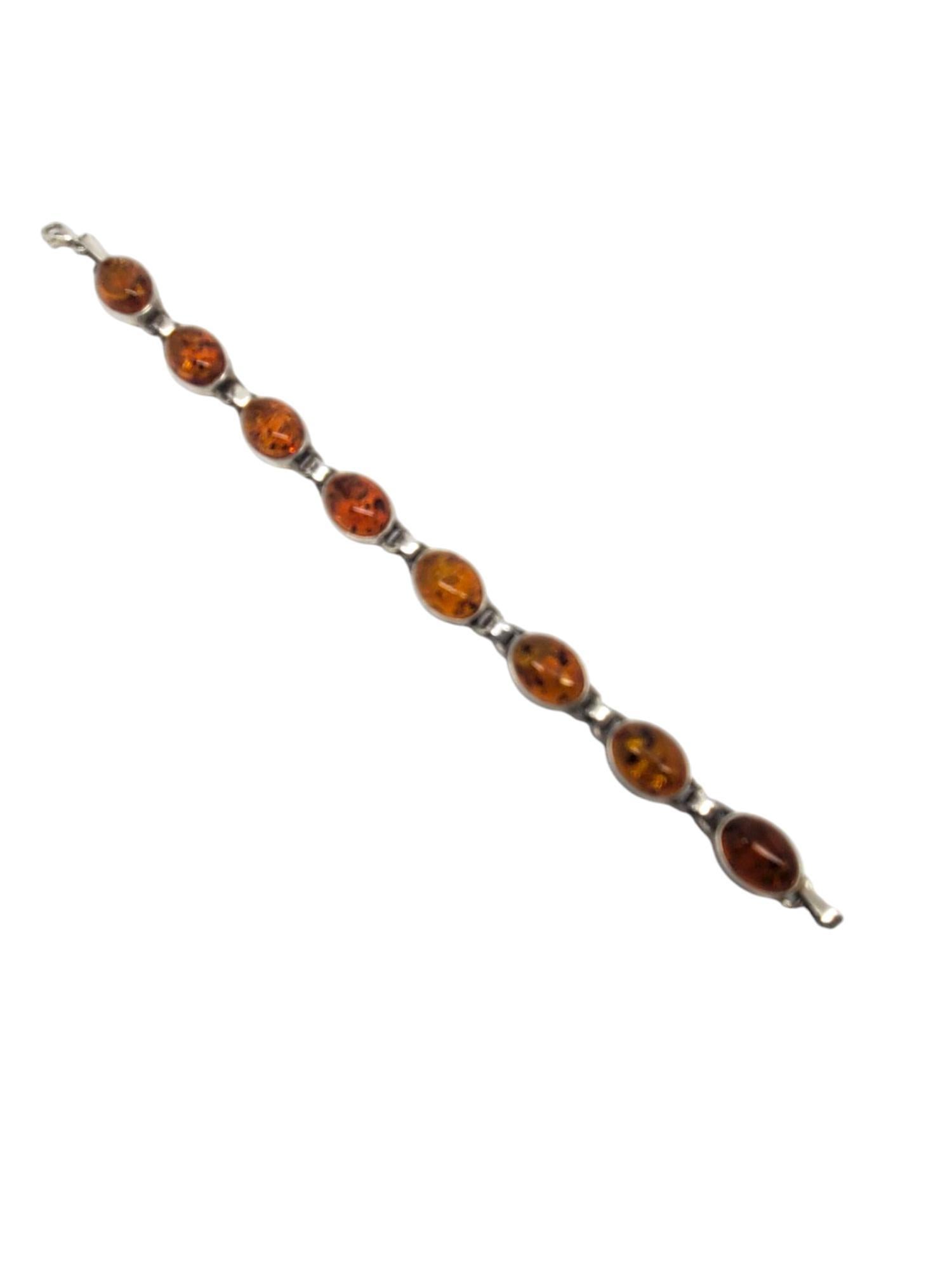 Sterling Silver Amber Link Bracelet #20934 In Good Condition For Sale In Washington Depot, CT