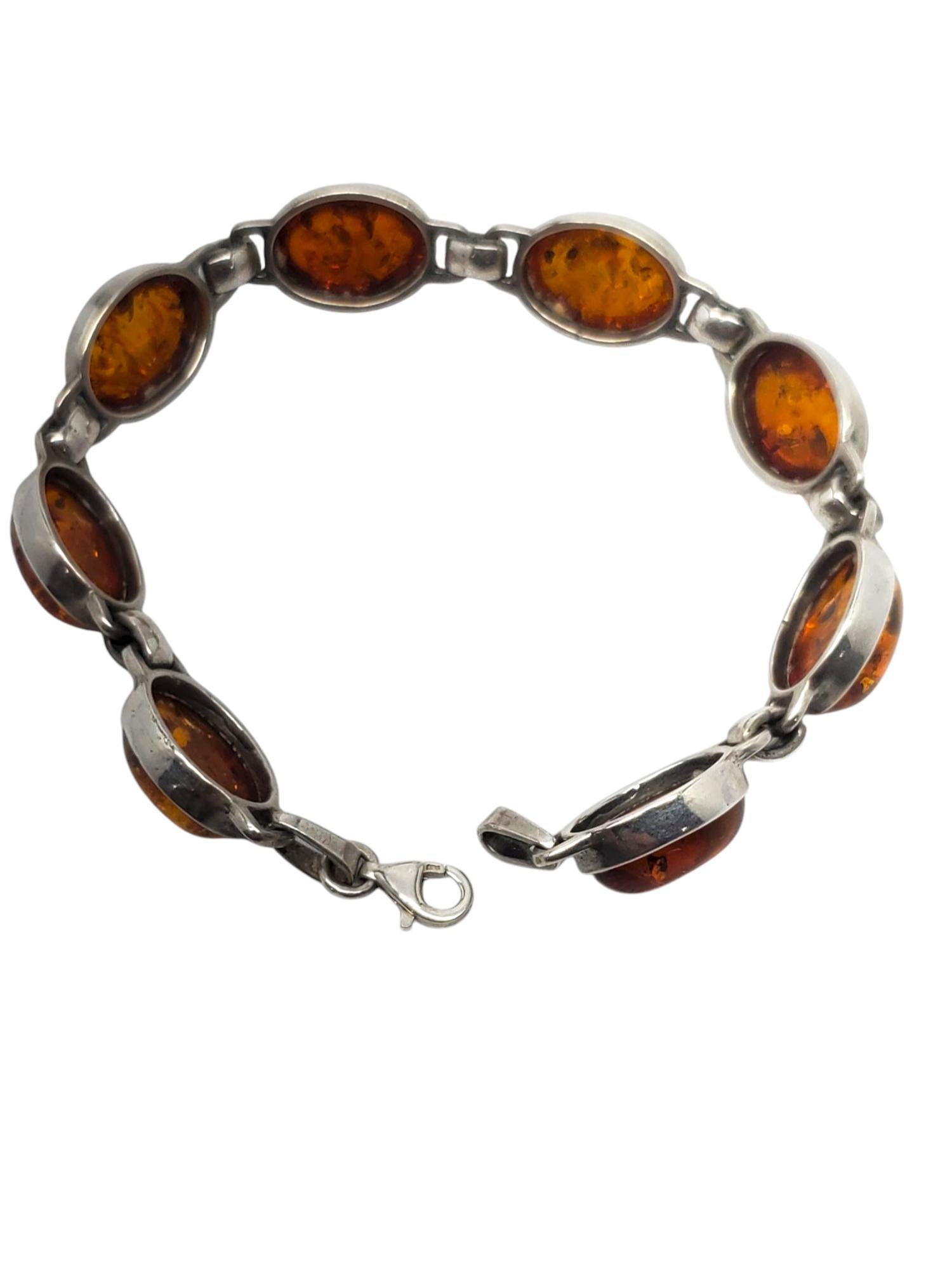 Sterling Silver Amber Link Bracelet #20934 For Sale 1