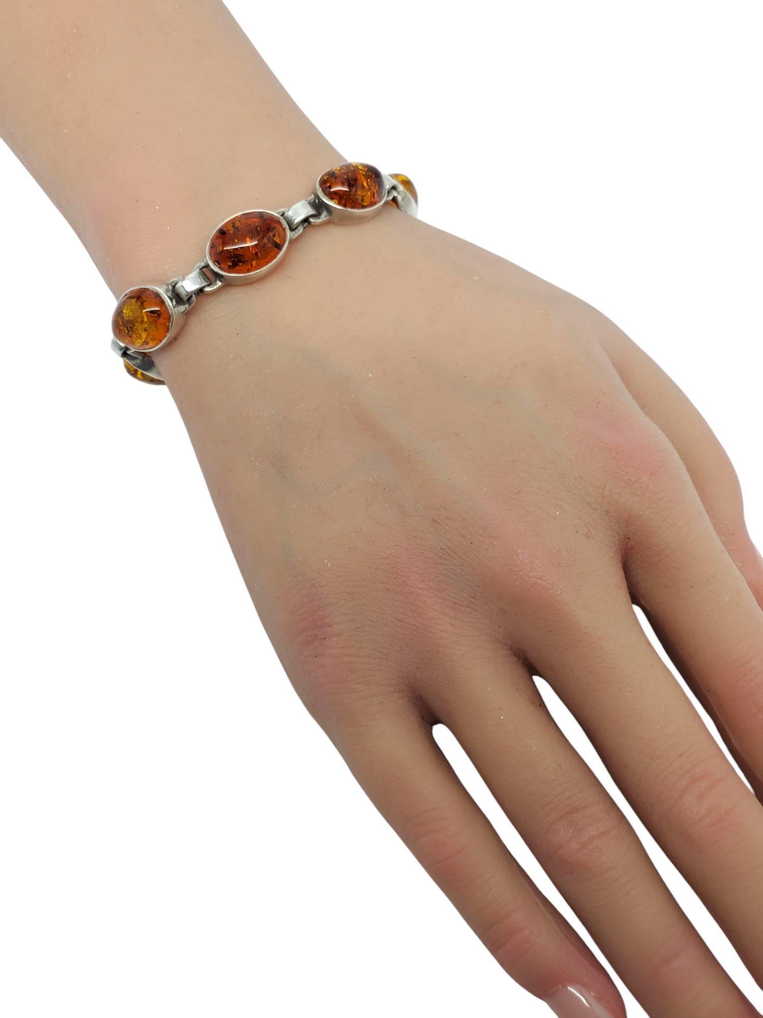 Sterling Silver Amber Link Bracelet #20934 For Sale 4