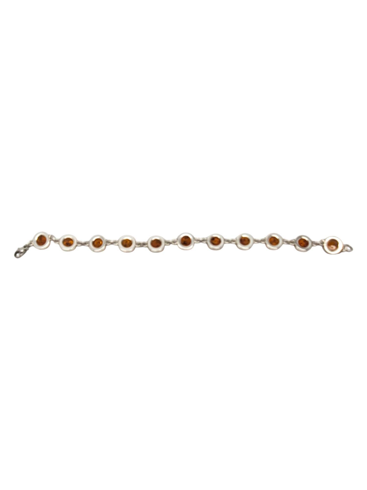 Pulsera de eslabones redondos de ámbar de plata de ley #20942 Corte redondo en venta
