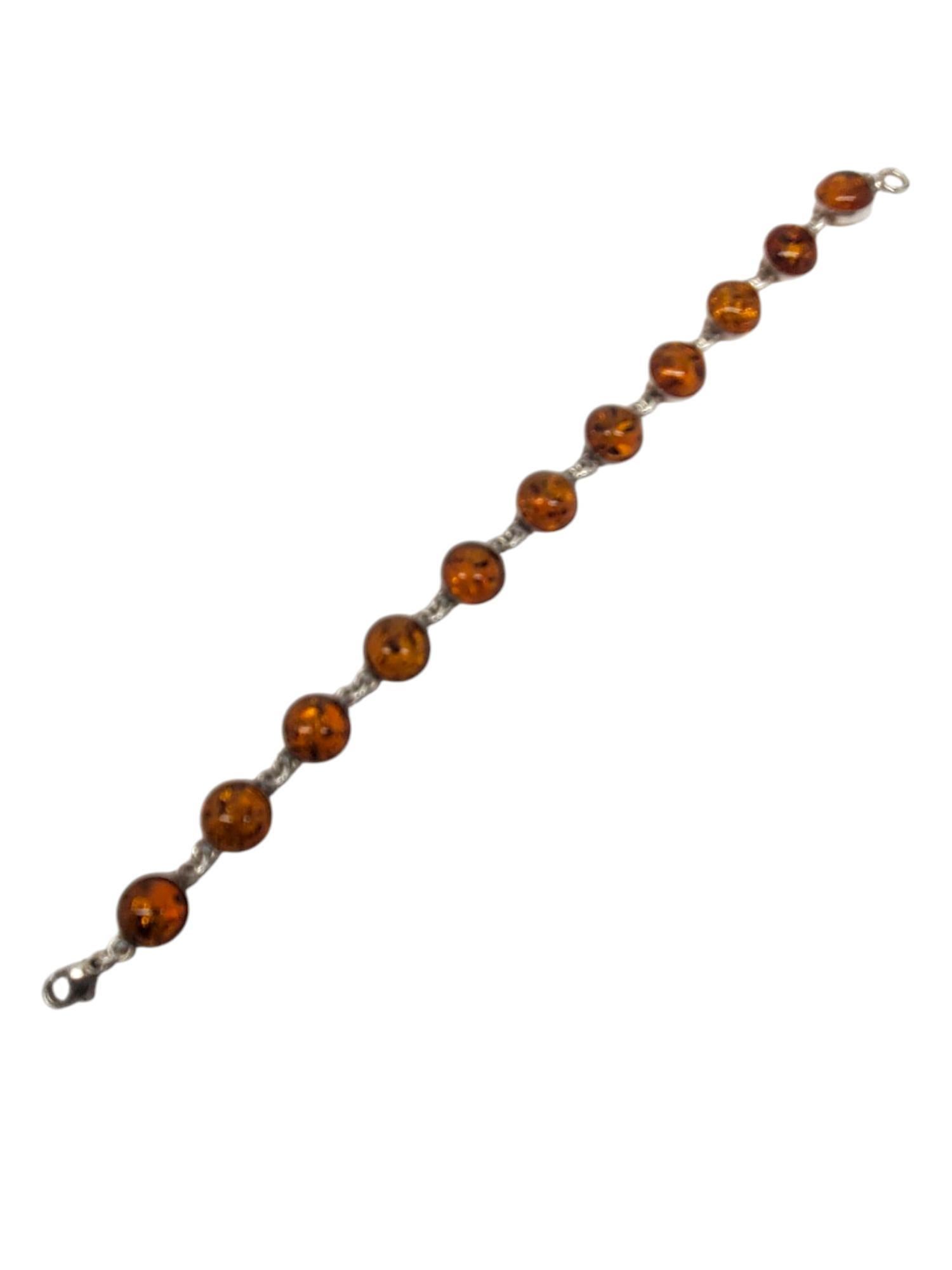 De las mujeres Pulsera de eslabones redondos de ámbar de plata de ley #20942 en venta