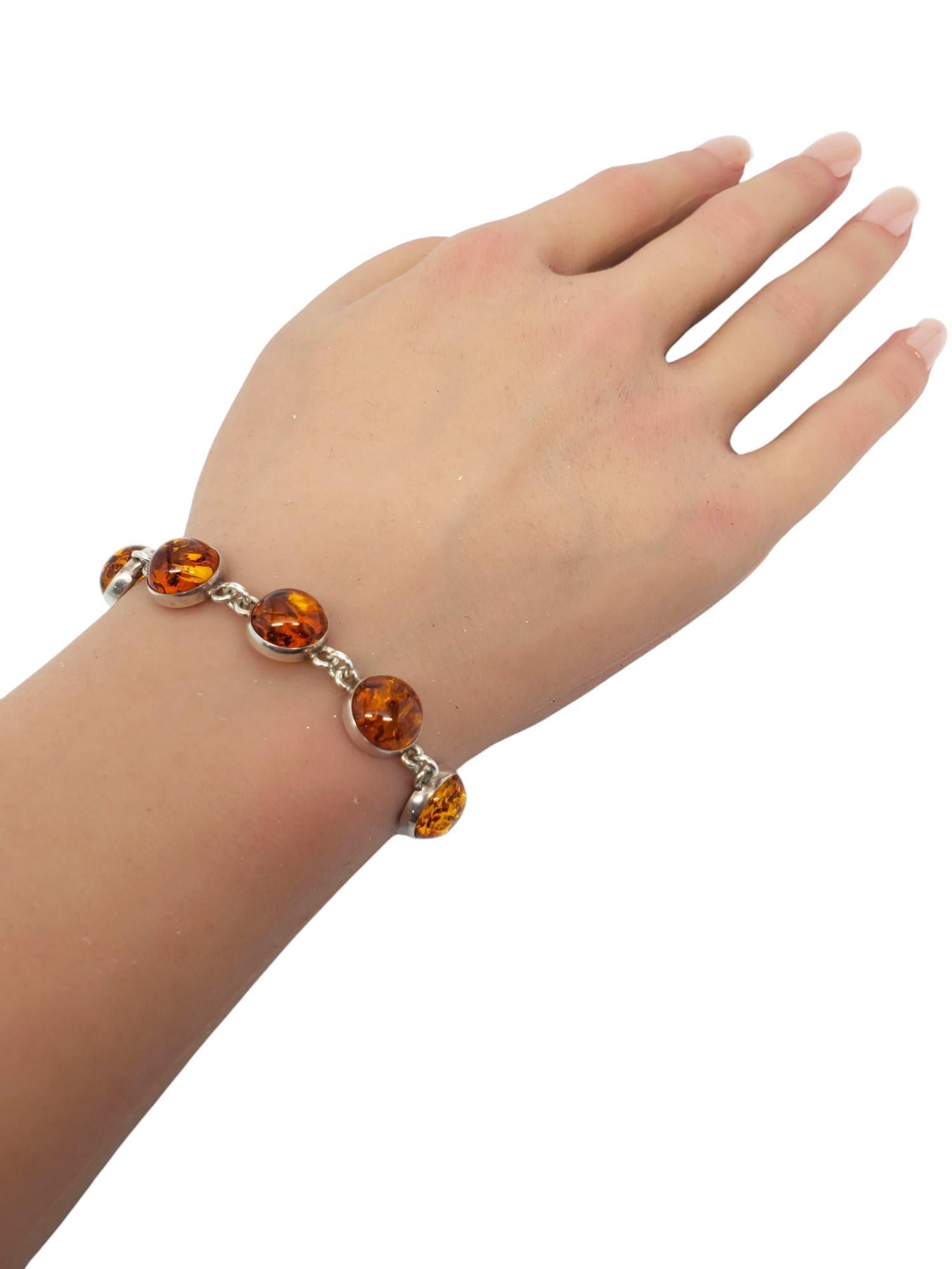 Pulsera de eslabones redondos de ámbar de plata de ley #20942 en venta 1