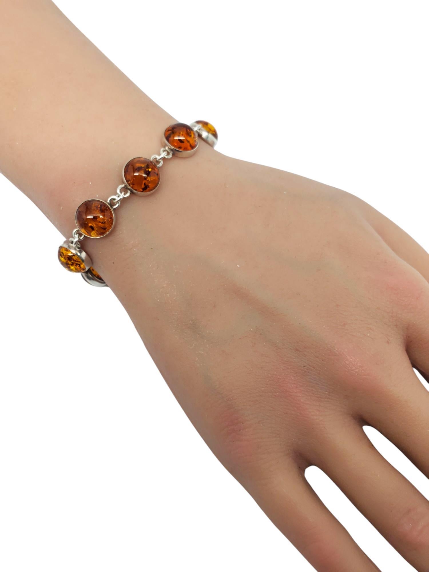 Pulsera de eslabones redondos de ámbar de plata de ley #20942 en venta 2