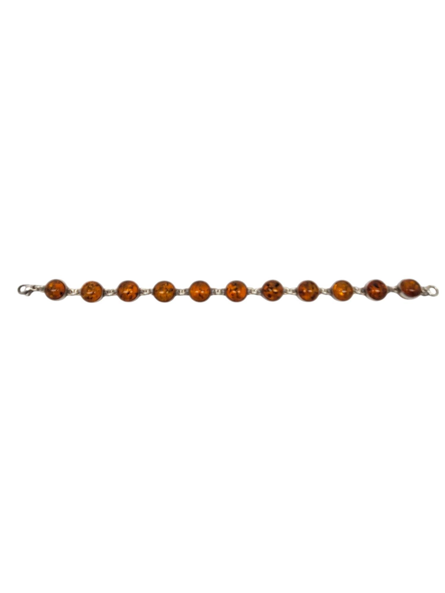 Sterling Silver Amber Round Link Bracelet #20942