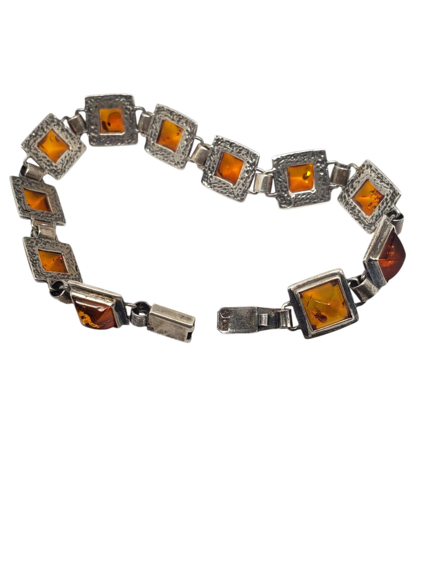 Bracciale a stazione d'ambra in argento #21102 in vendita 2
