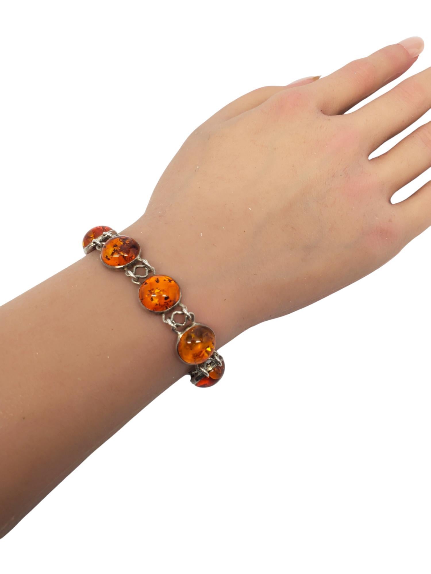 Sterling Silver Amber Station Link Bracelet #20850 For Sale 5