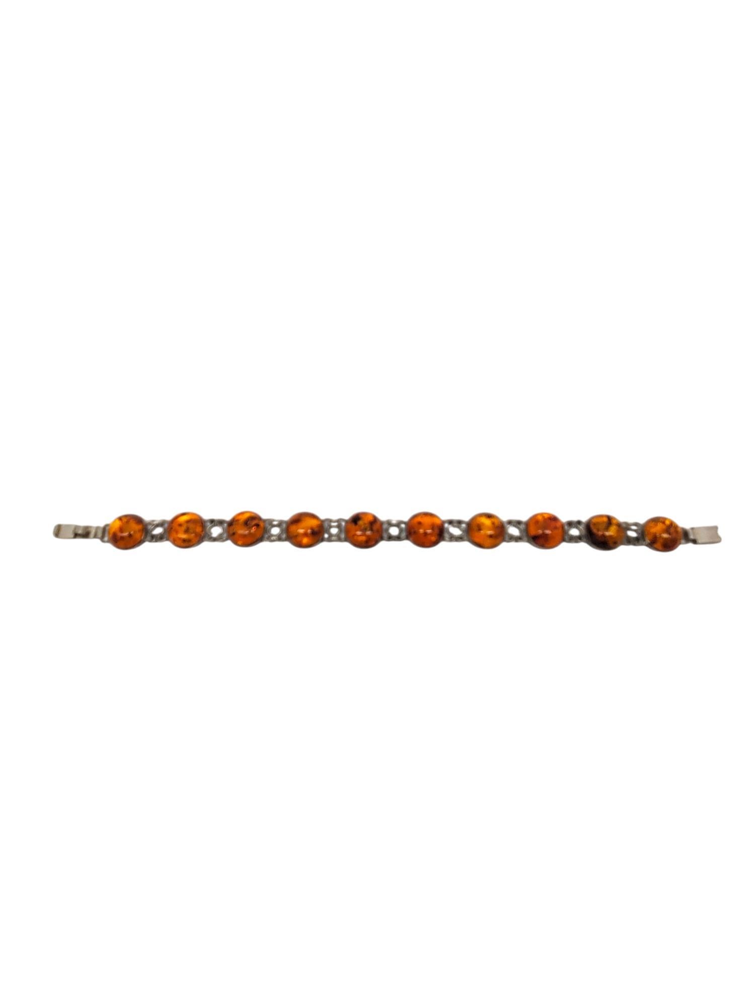 Round Cut Sterling Silver Amber Station Link Bracelet #20850 For Sale
