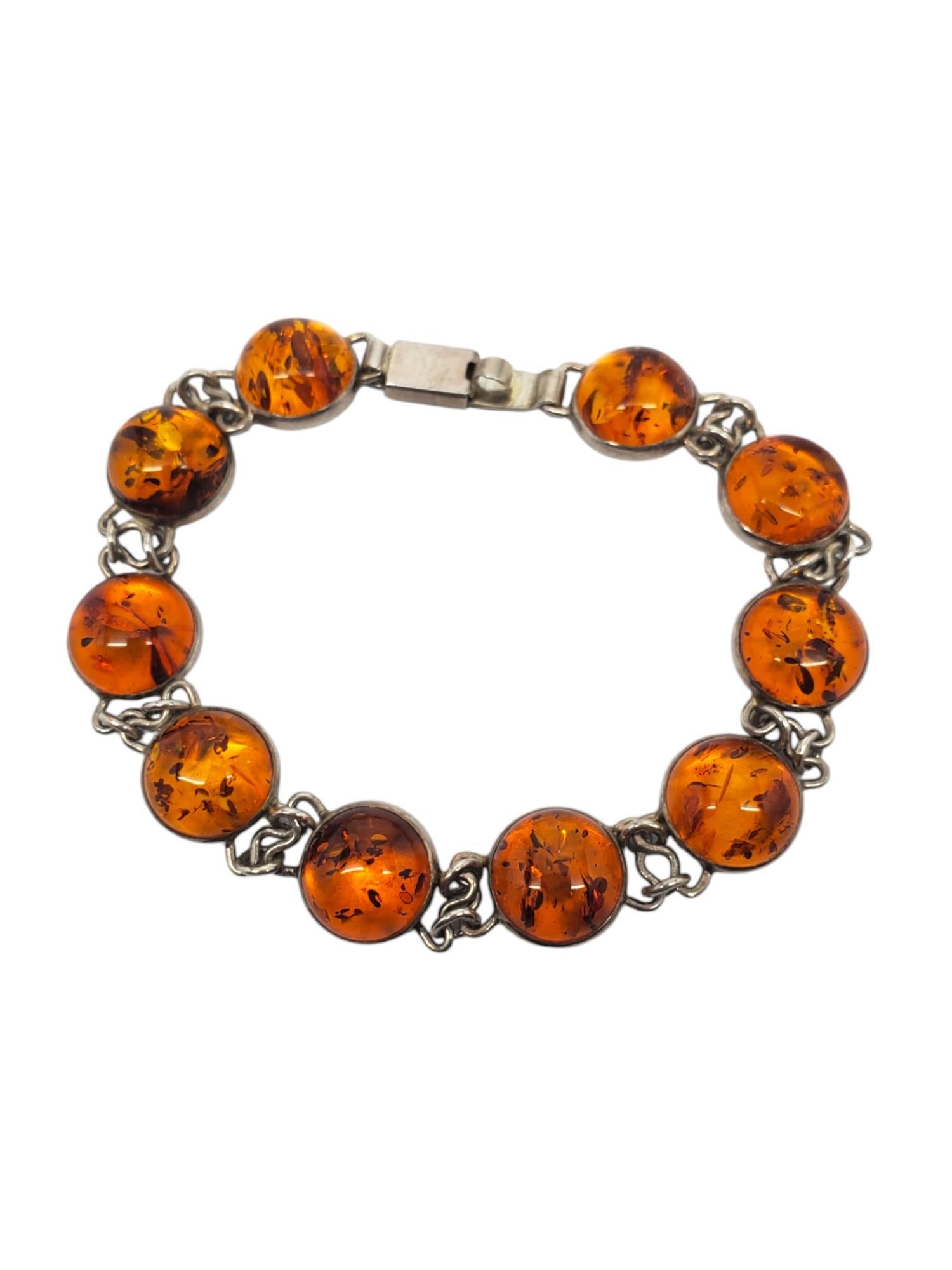 Women's Sterling Silver Amber Station Link Bracelet #20850 For Sale