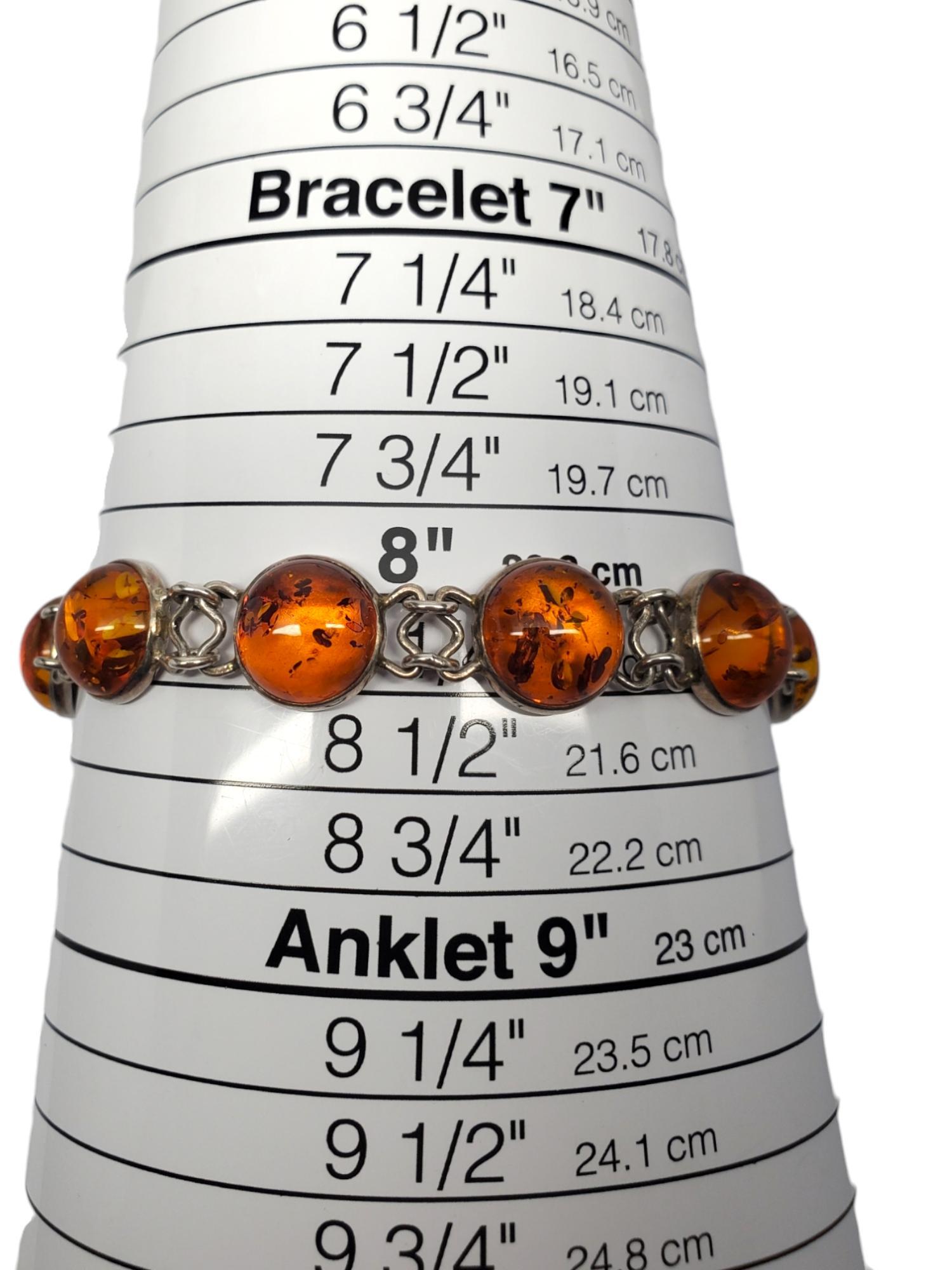 Sterling Silver Amber Station Link Bracelet #20850 For Sale 3