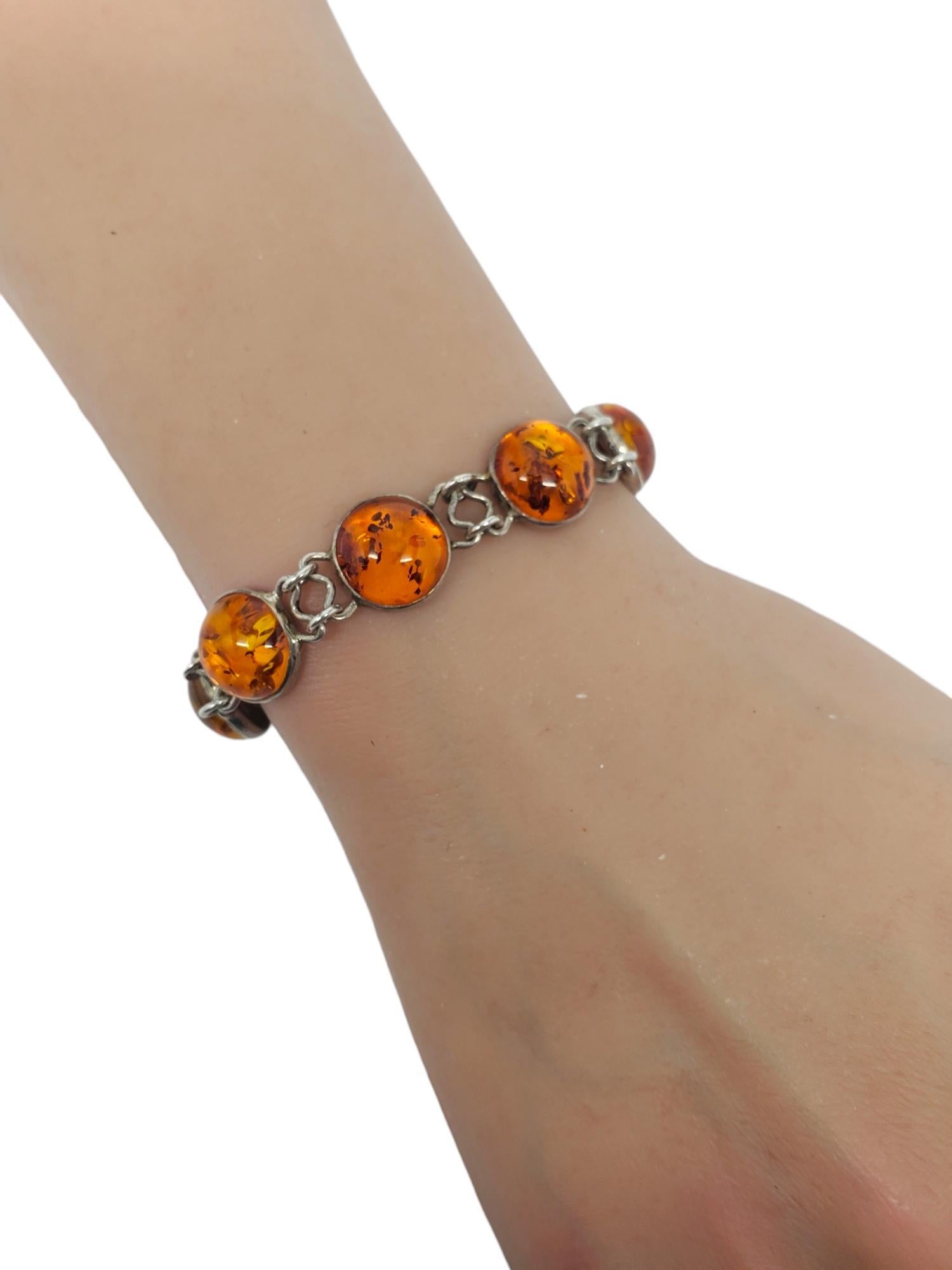 Sterling Silver Amber Station Link Bracelet #20850 For Sale 4