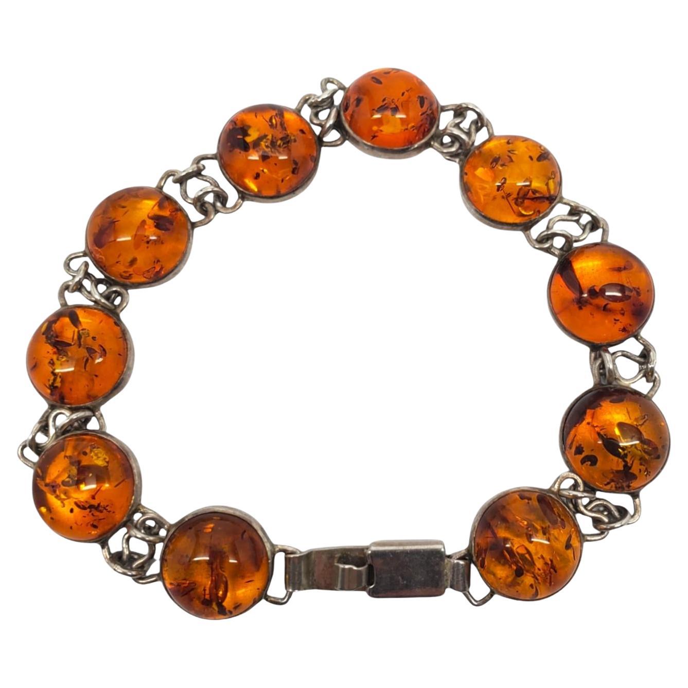 Sterling Silver Amber Station Link Bracelet #20850