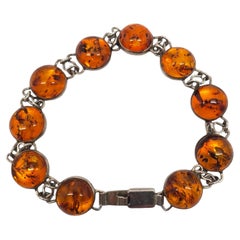 Sterling Silver Amber Station Link Bracelet #20850