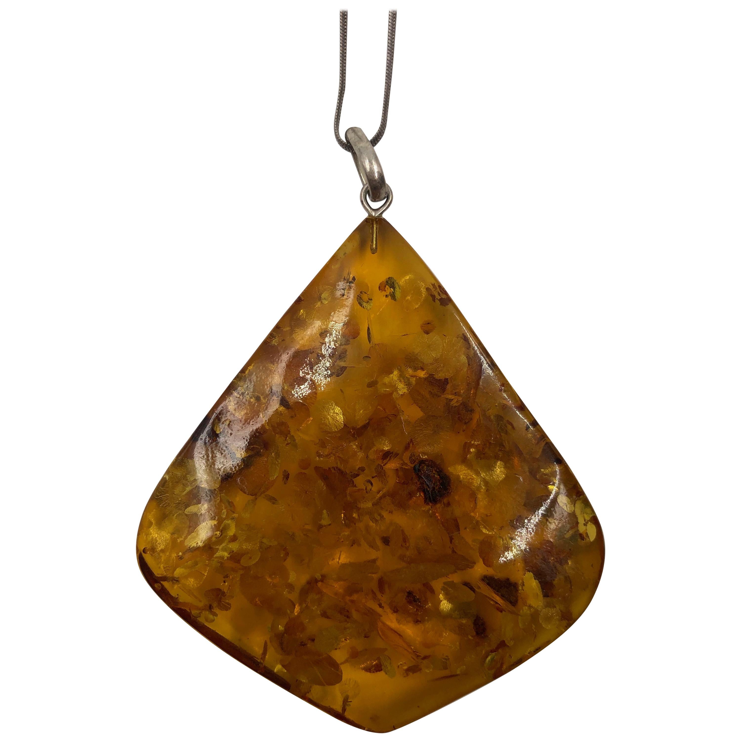 Sterling Silver Amber Stone Necklace