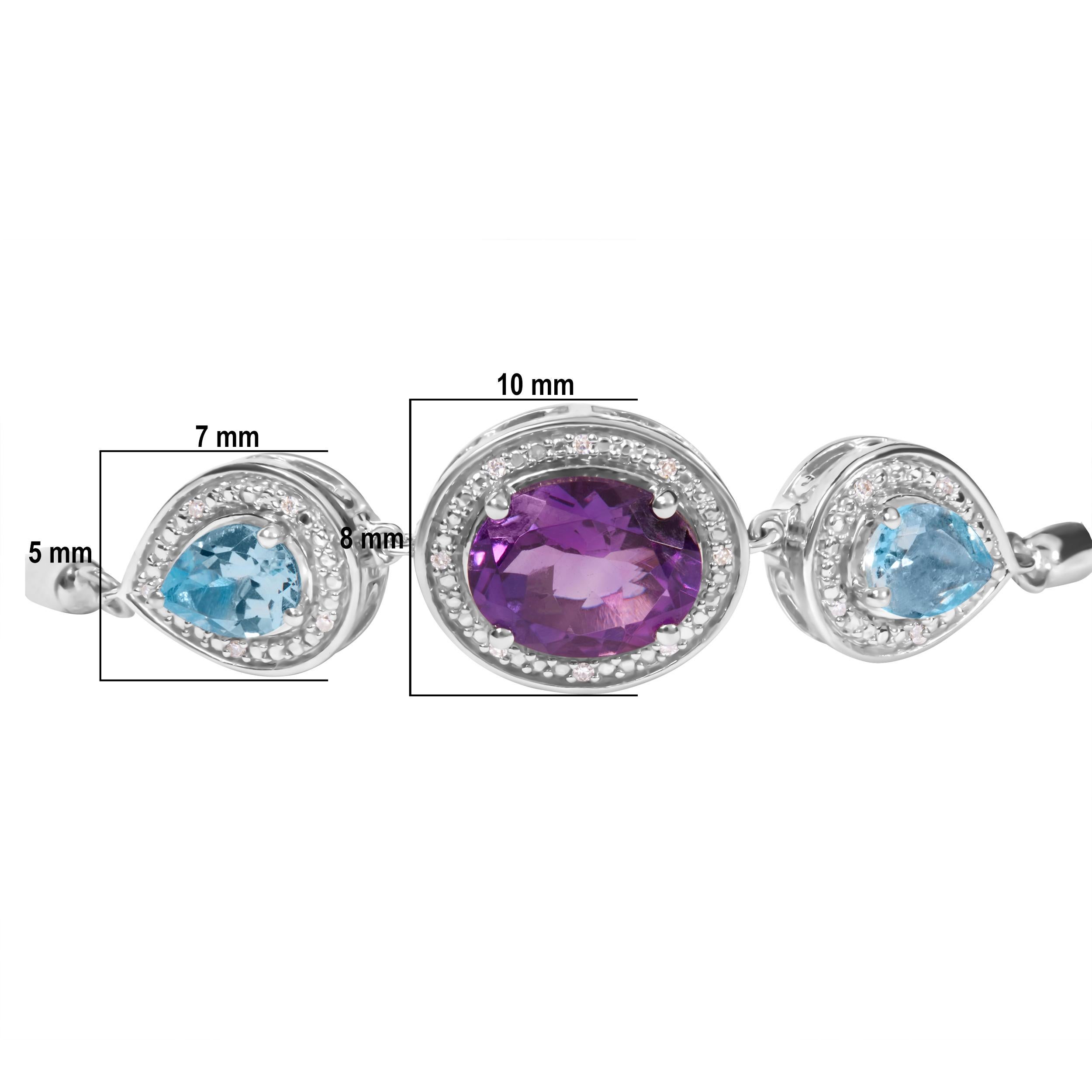 Bracelet réglable en argent sterling, améthyste et topaze bleue avec diamants Pour femmes en vente